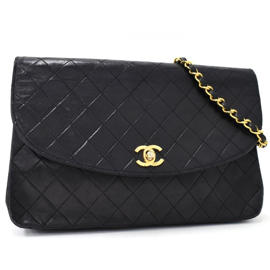 image of Chanel Chain Shoulder Bag Matelasse Coco Mark Leather Black Gold Hardware, Women's