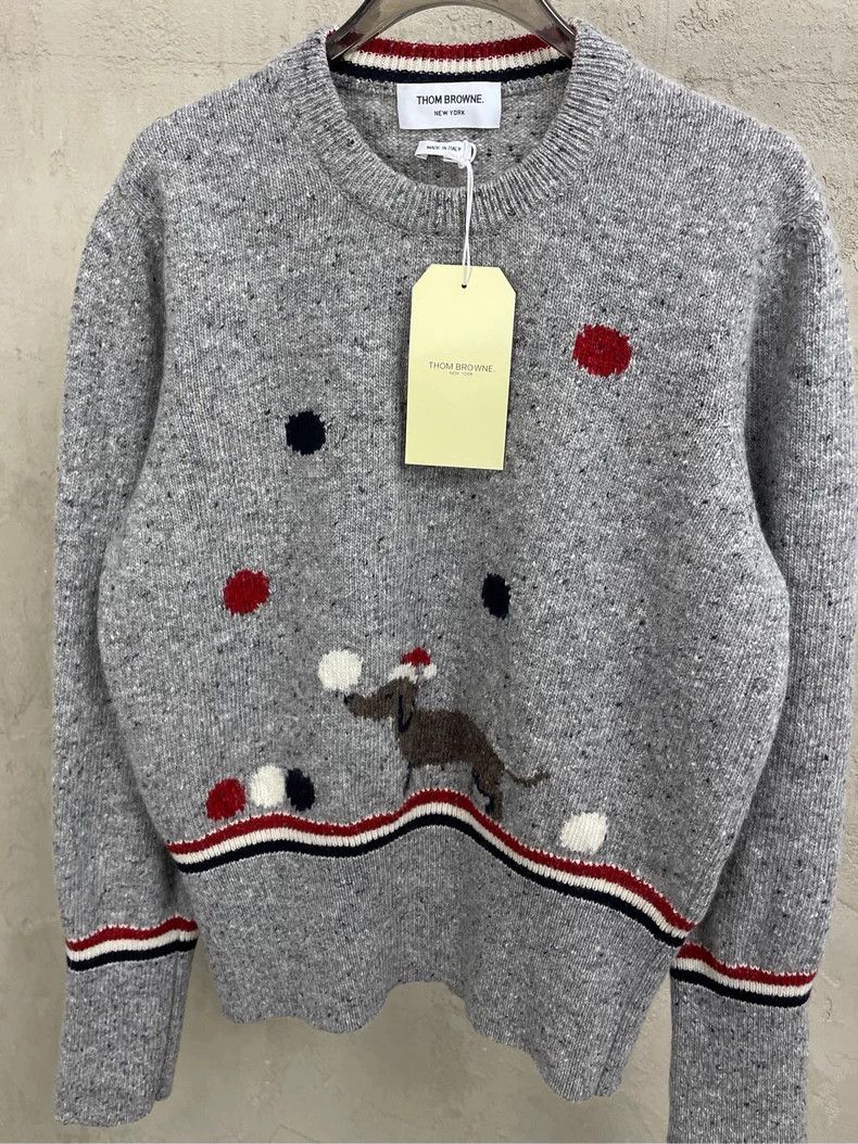 Thom Browne Thom browne Gray stripe Christmas puppy round-neck wool sea Size US L / EU 52-54 / 3 - 3 Thumbnail