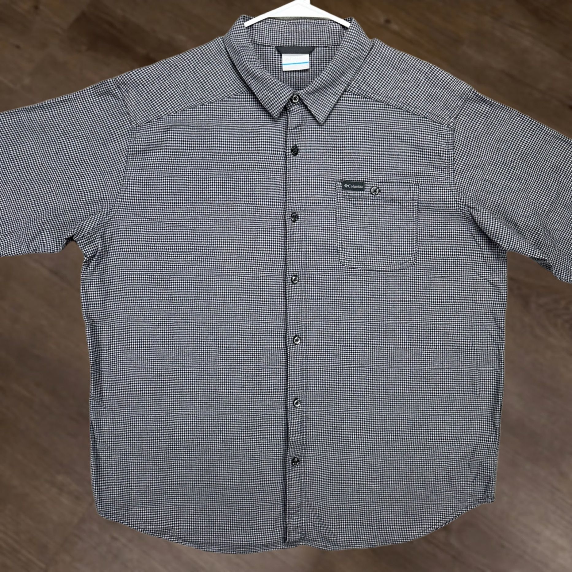 Vintage Columbia Button Up Shirt XL Grey Black Houndstooth Stretch Pocket Mens Size US XL / EU 56 / 4 - 1 Thumbnail