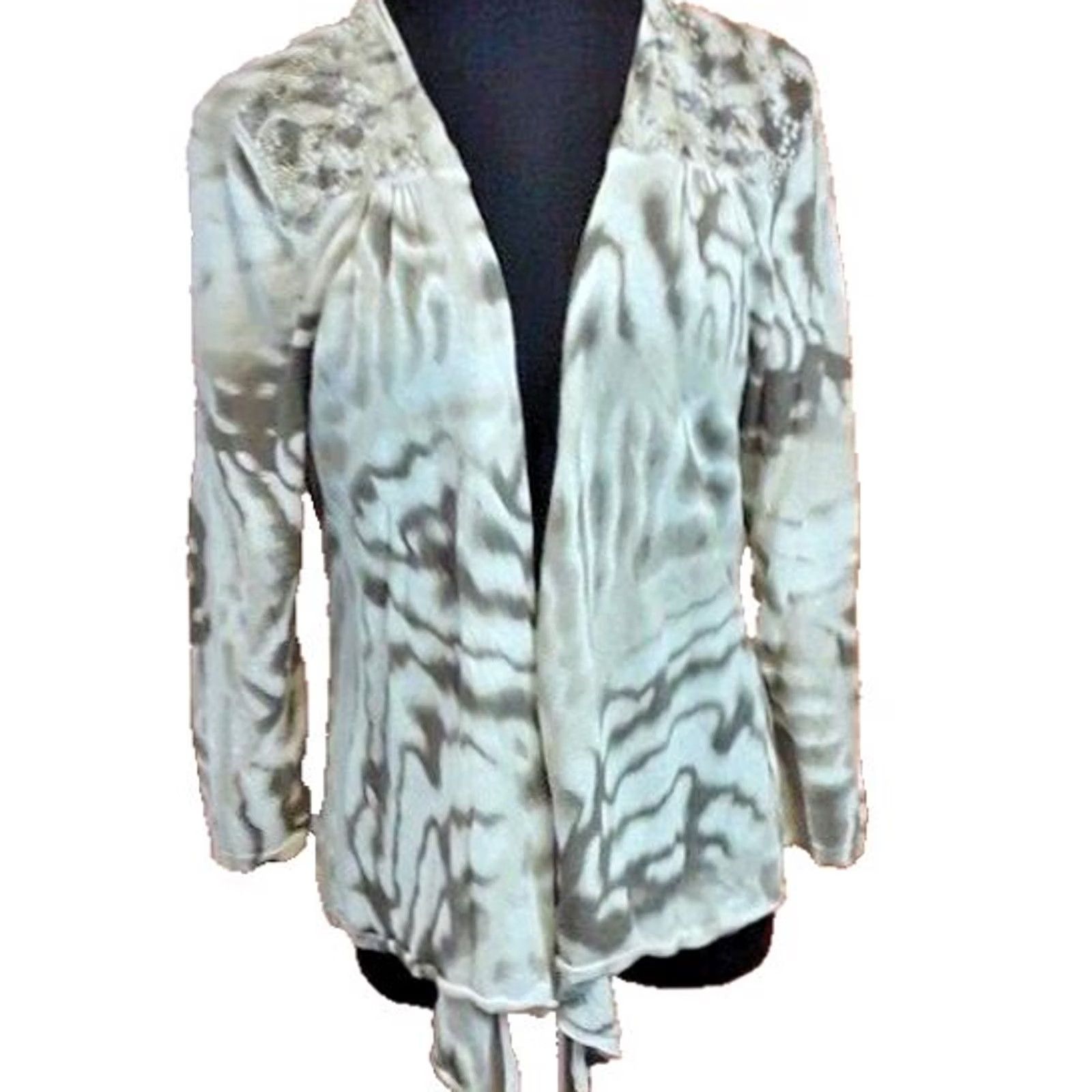 Vintage Chicos Cardigan Large Beige Abstract Asymmetric Wearable Art Coastal Womens Size L / US 10 / IT 46 - 2 Thumbnail