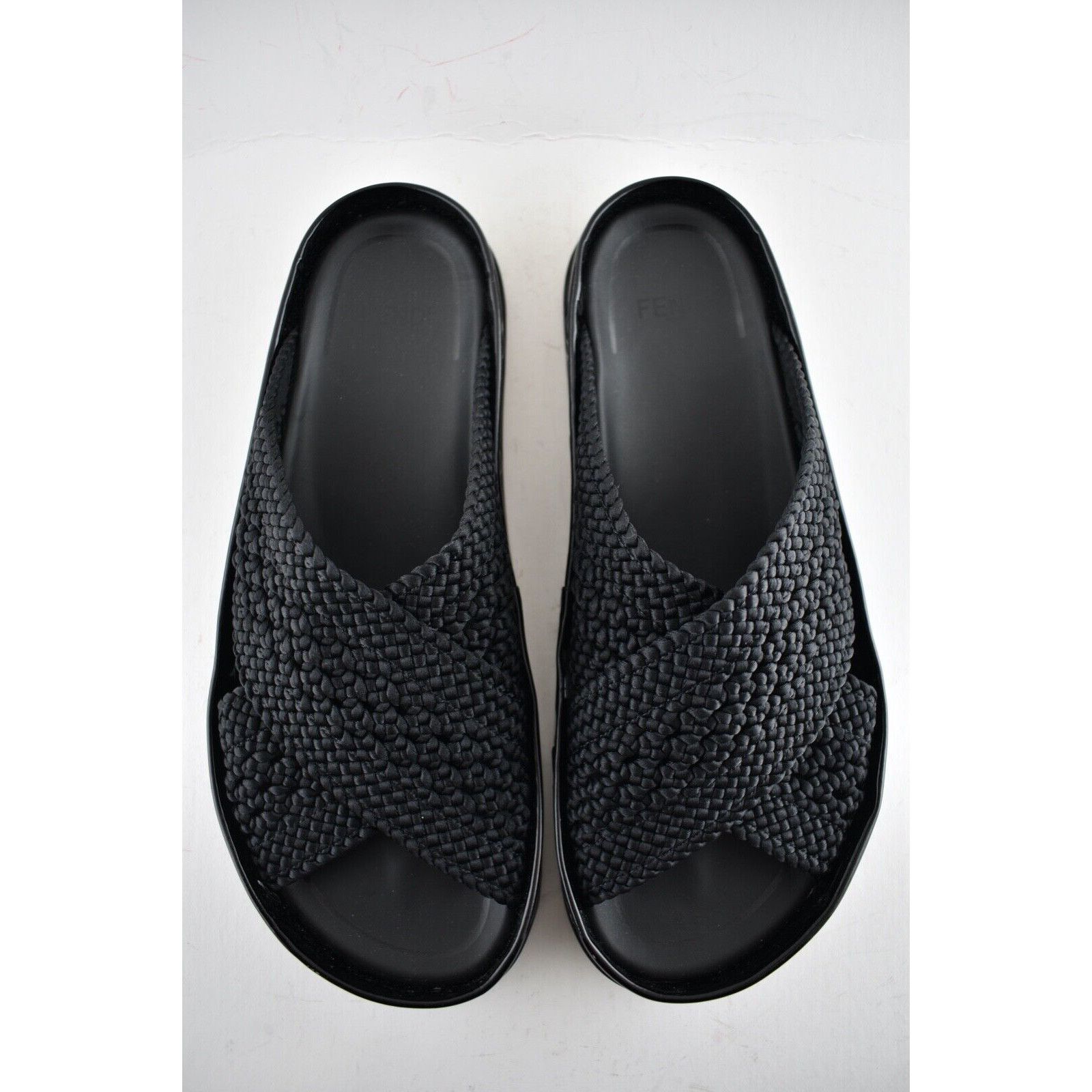 Fendi Fendi Black Criss Cross Woven Logo Mule Slide Slip On Flat Size US 6.5 / IT 36.5 - 8 Thumbnail