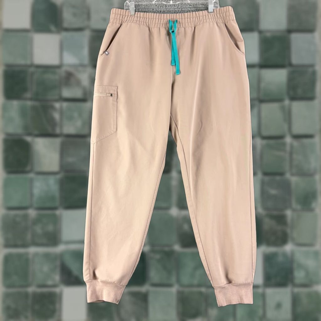 Vintage Figs Zamora Jogger Scrub Pant Womens XL Beige Pull On Pockets Drawstring Size 40" / US 18 - 1 Thumbnail