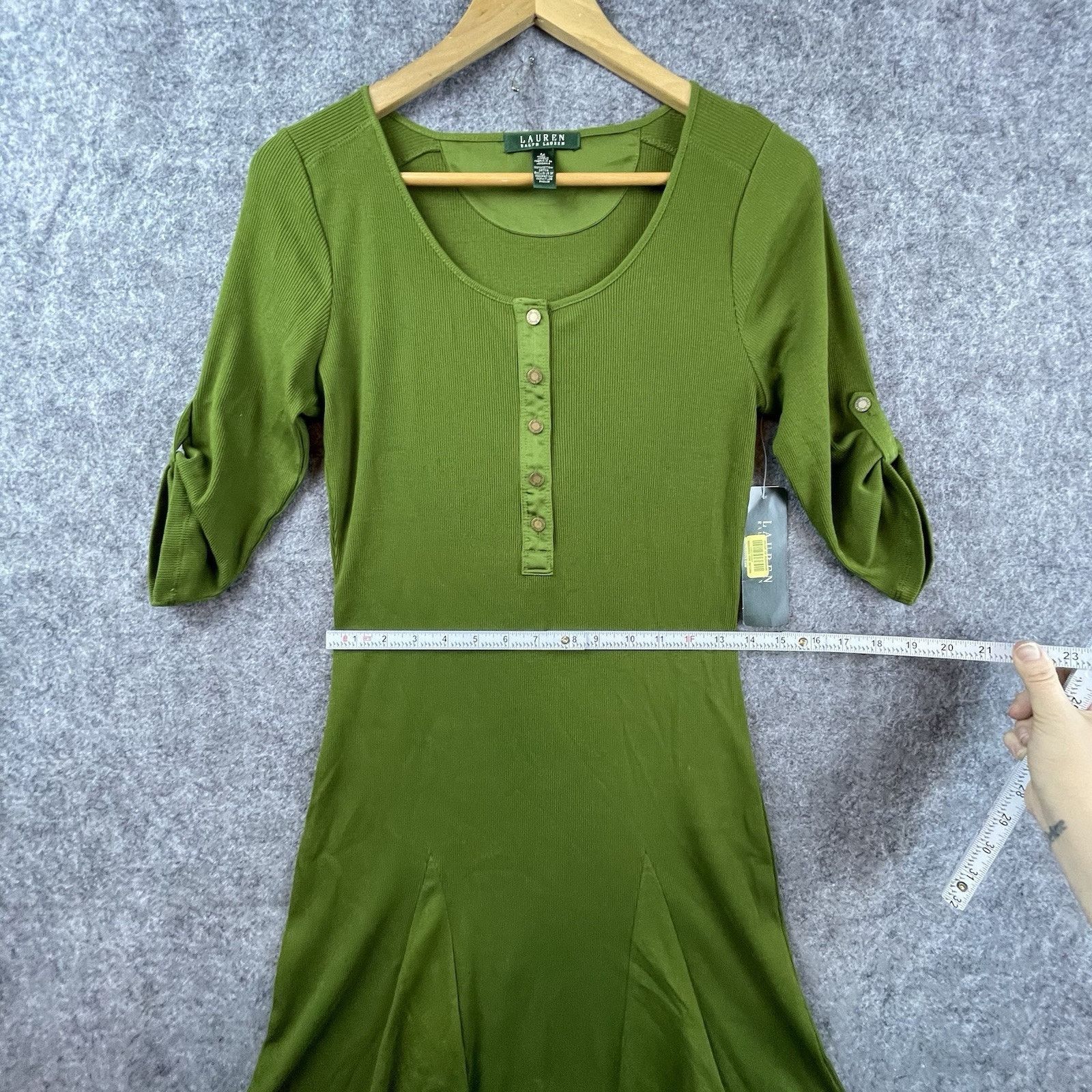 Ralph Lauren Lauren Ralph Lauren Dress Medium Olive Henley Dolman Flare Size M / US 6-8 / IT 42-44 - 5 Thumbnail