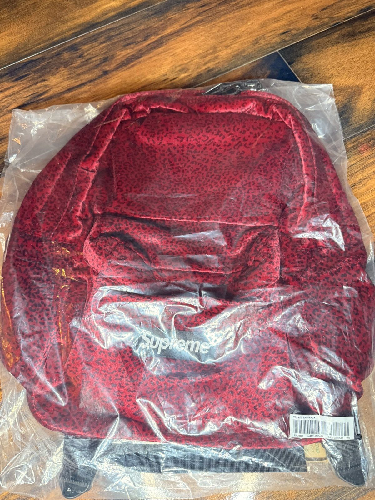 Red leopard velvet supreme backpack