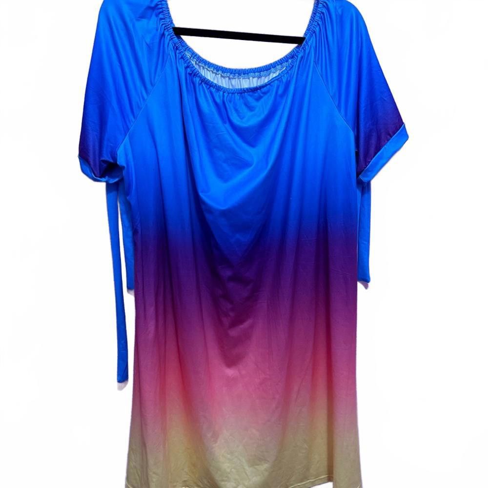 Designer Chic Ombre Casual Dress - Blue to Pink Gradient Size 4XL / US 24-26 - 2 Thumbnail