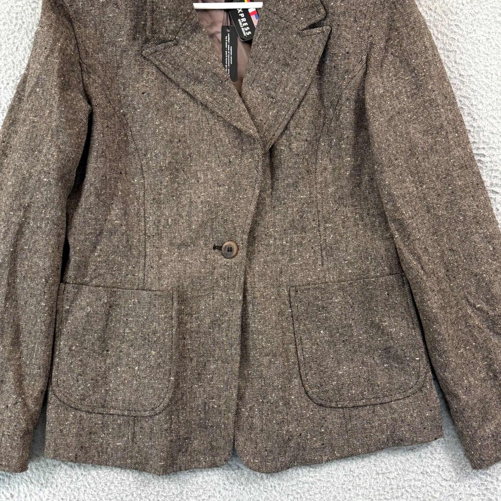Express VINTAGE Express Blazer Womens 11/12 Brown Jacket Pocket Lined Career Preppy NWT Size XL / US 12-14 / IT 48-50 - 3 Thumbnail