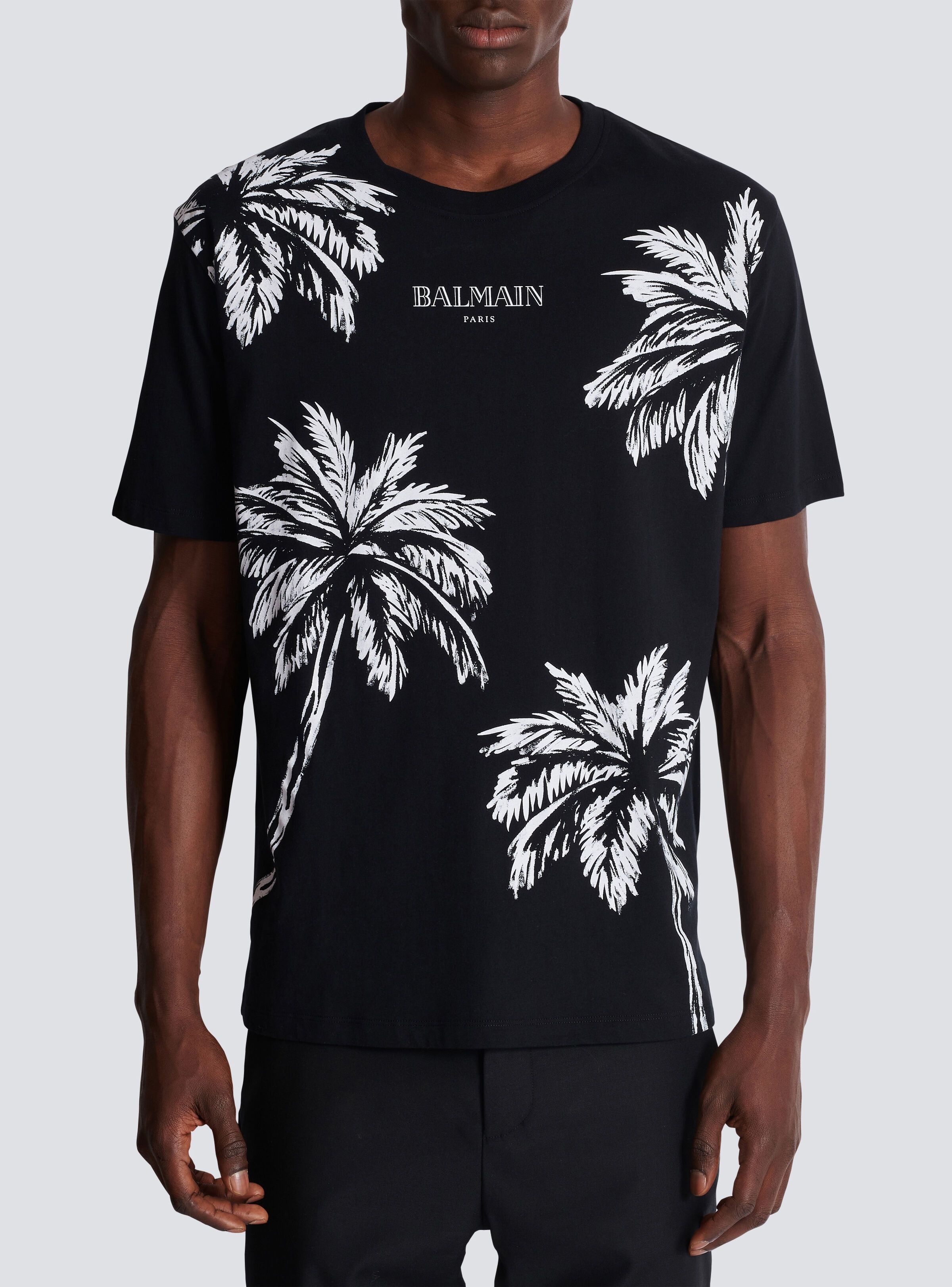 Balmain o1s1wg110925 Palm Tree Print T-Shirt in Black Size US L / EU 52-54 / 3 - 2 Thumbnail