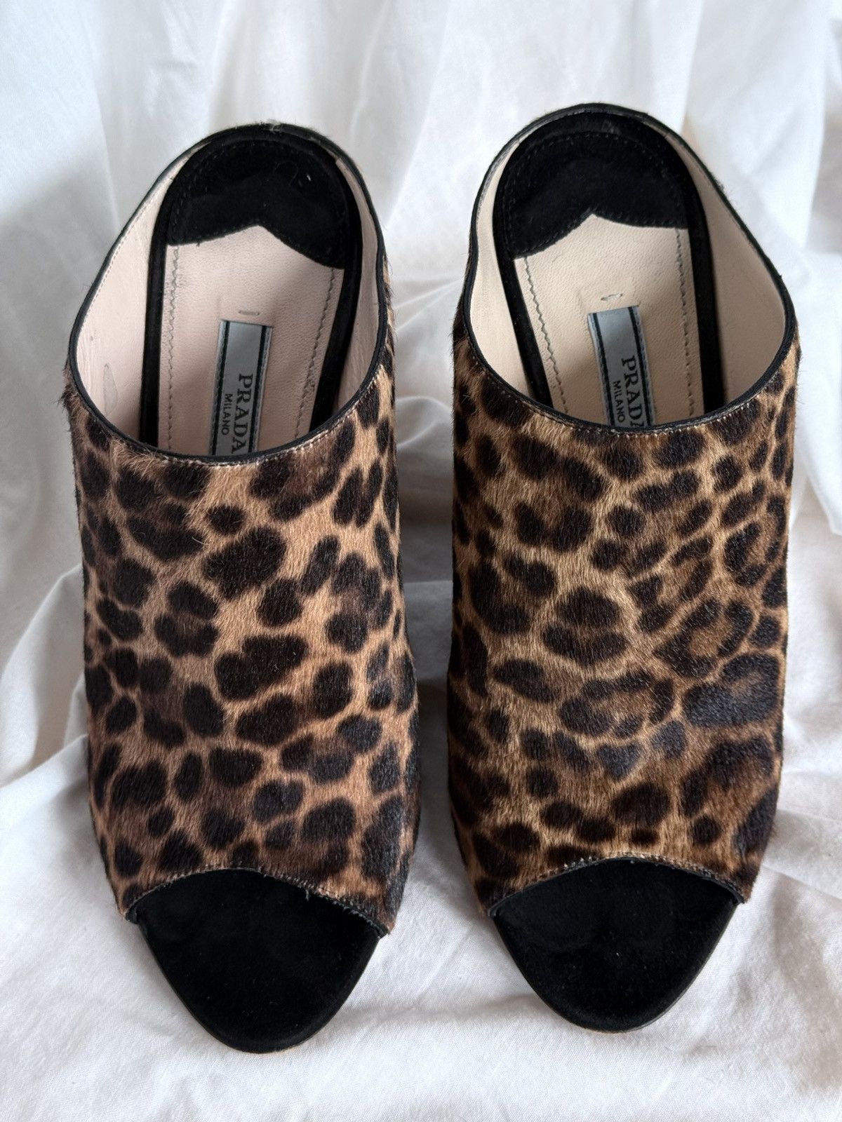 Prada Prada Leopard Print Pony Hair Open-Toe Mules on Wedges Size US 5 / IT 35 - 5 Thumbnail