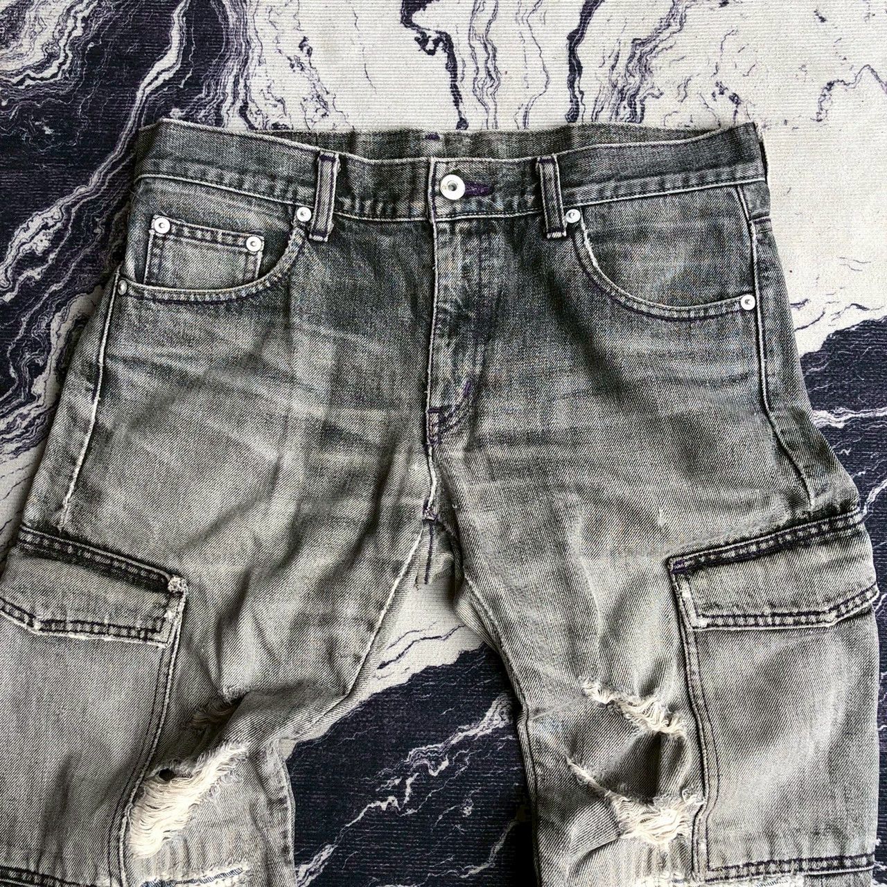 Neighborhood 2003 Neighborhood Savage Selvedge Distressed Cargo Denim Size US 33 - 2 Thumbnail