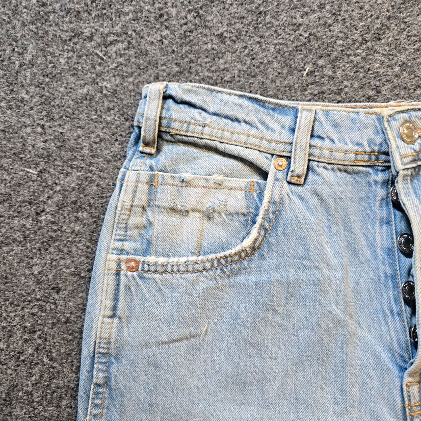 Free People Free People Jeans Womens 25 Blue Wide Leg Button Fly Distressed Raw Hem Casual Bohemian Fall Summer Spring Winter 5-Pocket Mens? Size 42" / US 20 - 3 Thumbnail
