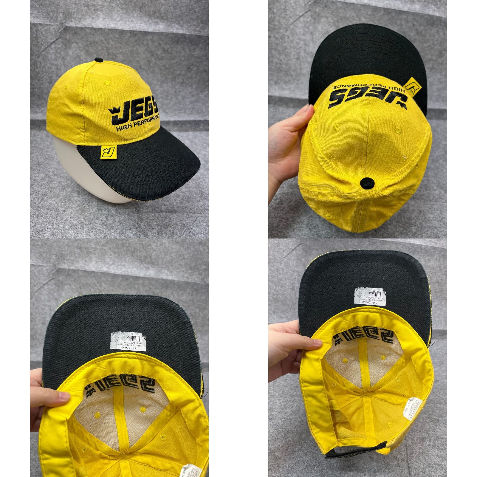 Vintage Jegs High Performance Hat Cap Strap Back Adult One Size Black Yellow Cotton Cap Mens Size ONE SIZE - 8 Thumbnail