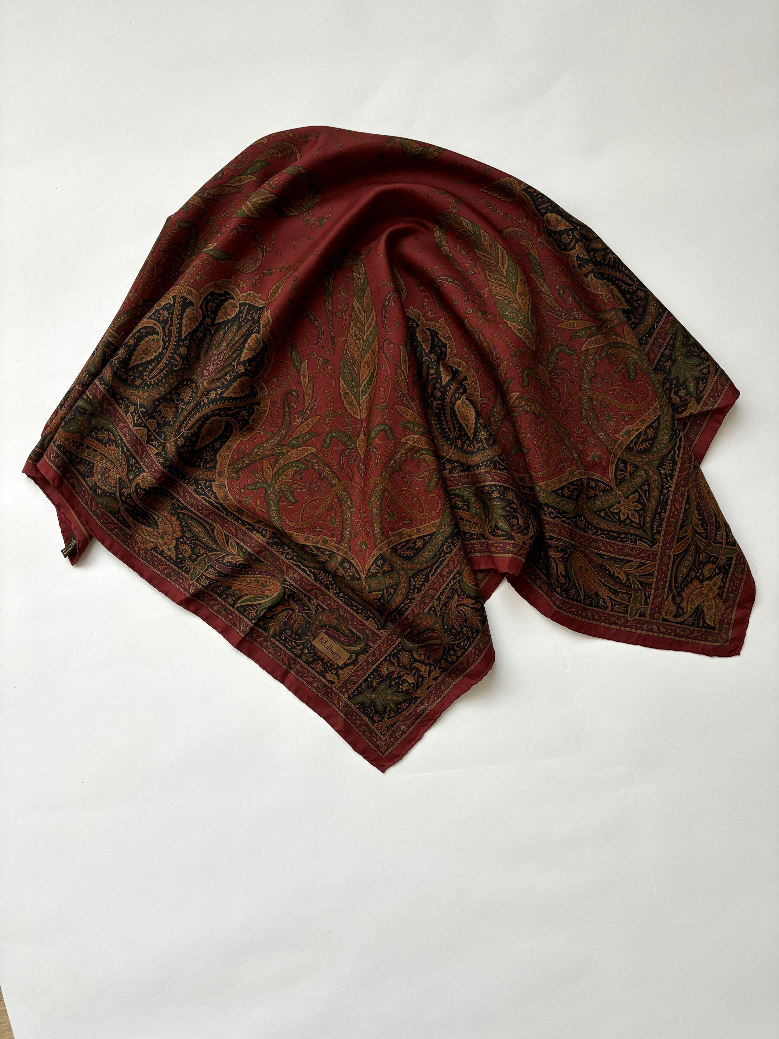 Mulberry ⚡️QUICK SALE⚡️Mulberry Burgundy Patterned Square Silk Scarf Size ONE SIZE - 3 Thumbnail