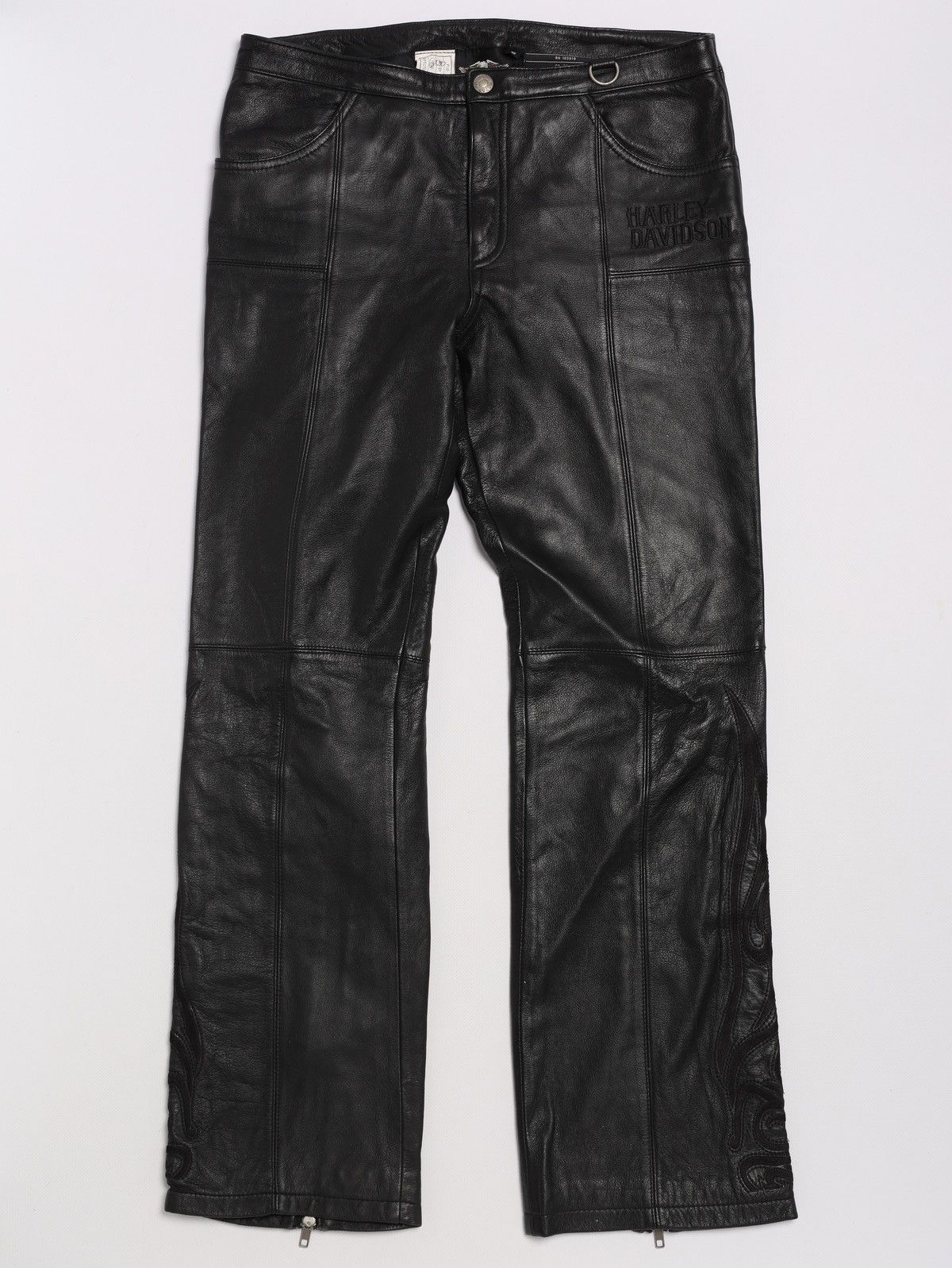 Harley Davidson Motor Biker Leather Pants Black zip