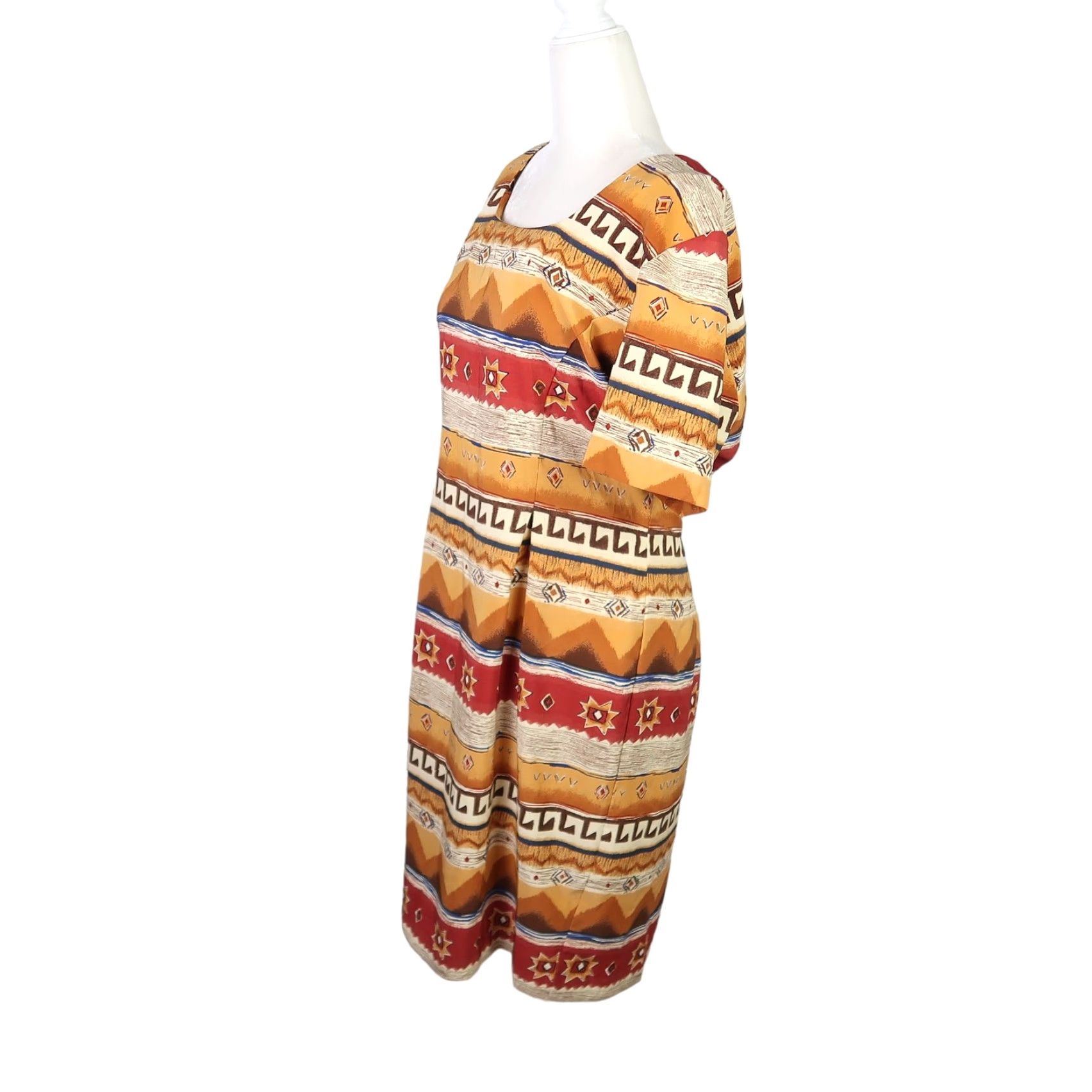 Vintage VINTAGE Sag Harbor Sheath Dress 12 Women Tan Yellow Red Southwestern Geometric Print 90s Casual Knee Length Size XL / US 12-14 / IT 48-50 - 3 Thumbnail