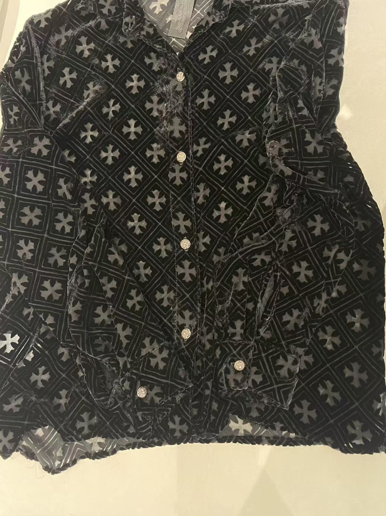 Chrome Hearts Chrome Hearts Velvet Burnout Cross Long Sleeve Shirt Size S / US 4 / IT 40 - 8 Thumbnail