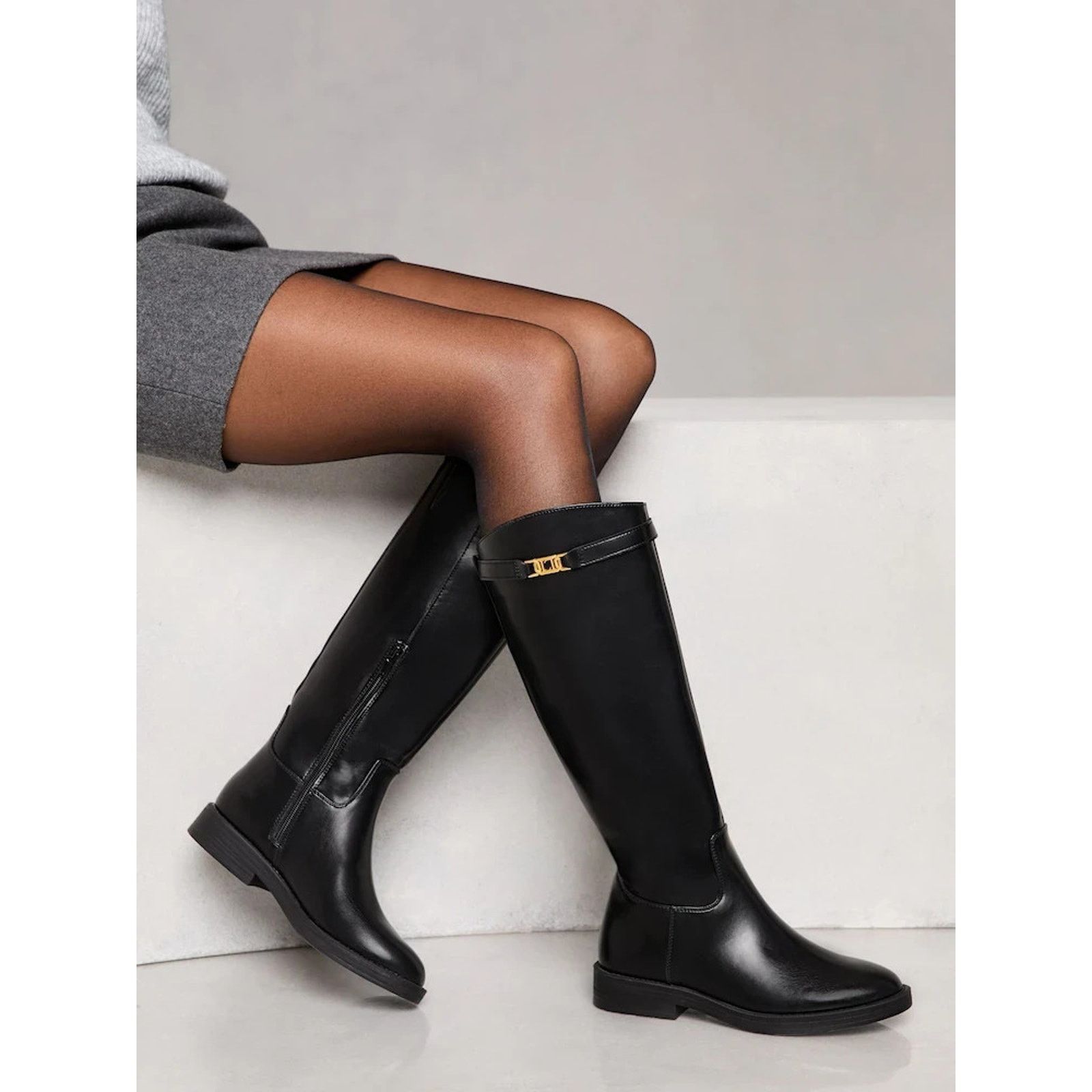 Salvatore Ferragamo FERRAGAMO ROLY BLACK LEATHER SUEDE GANCINI TALL BOOTS 11 C Size US 11 / IT 41 - 4 Thumbnail