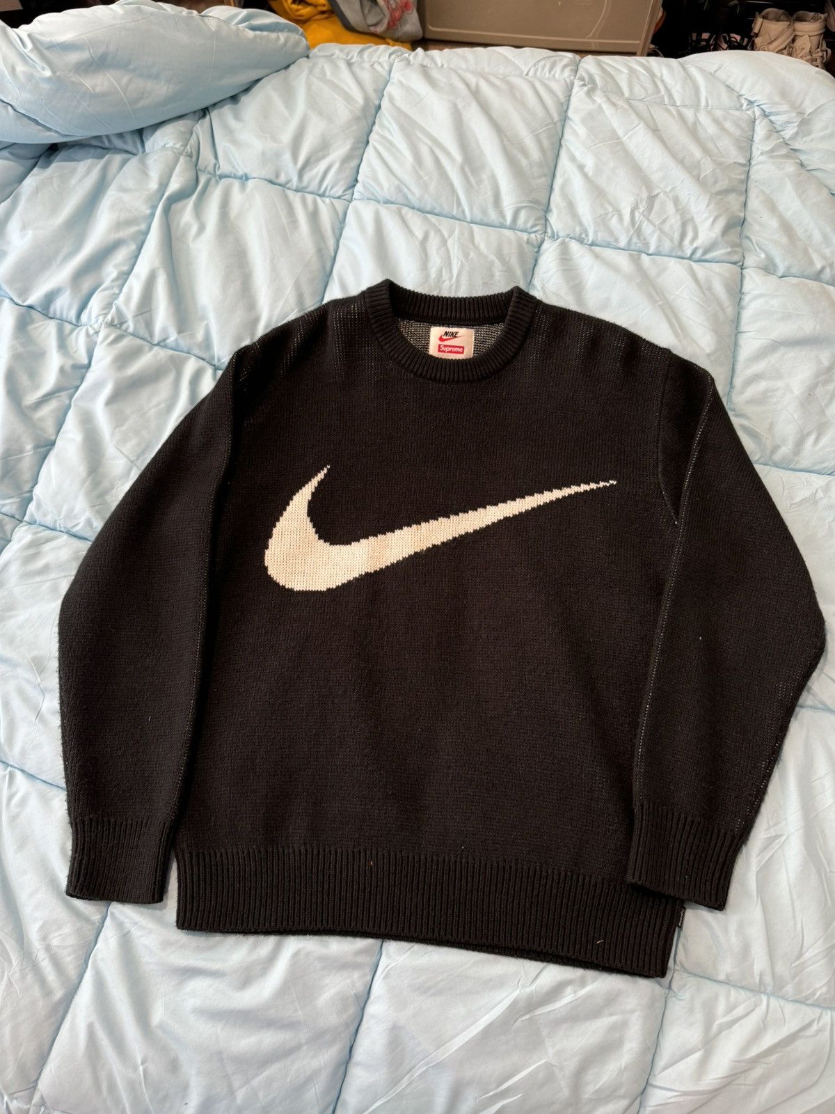 Nike Supreme Supreme Nike Swoosh Knit Sweater Black Grailed