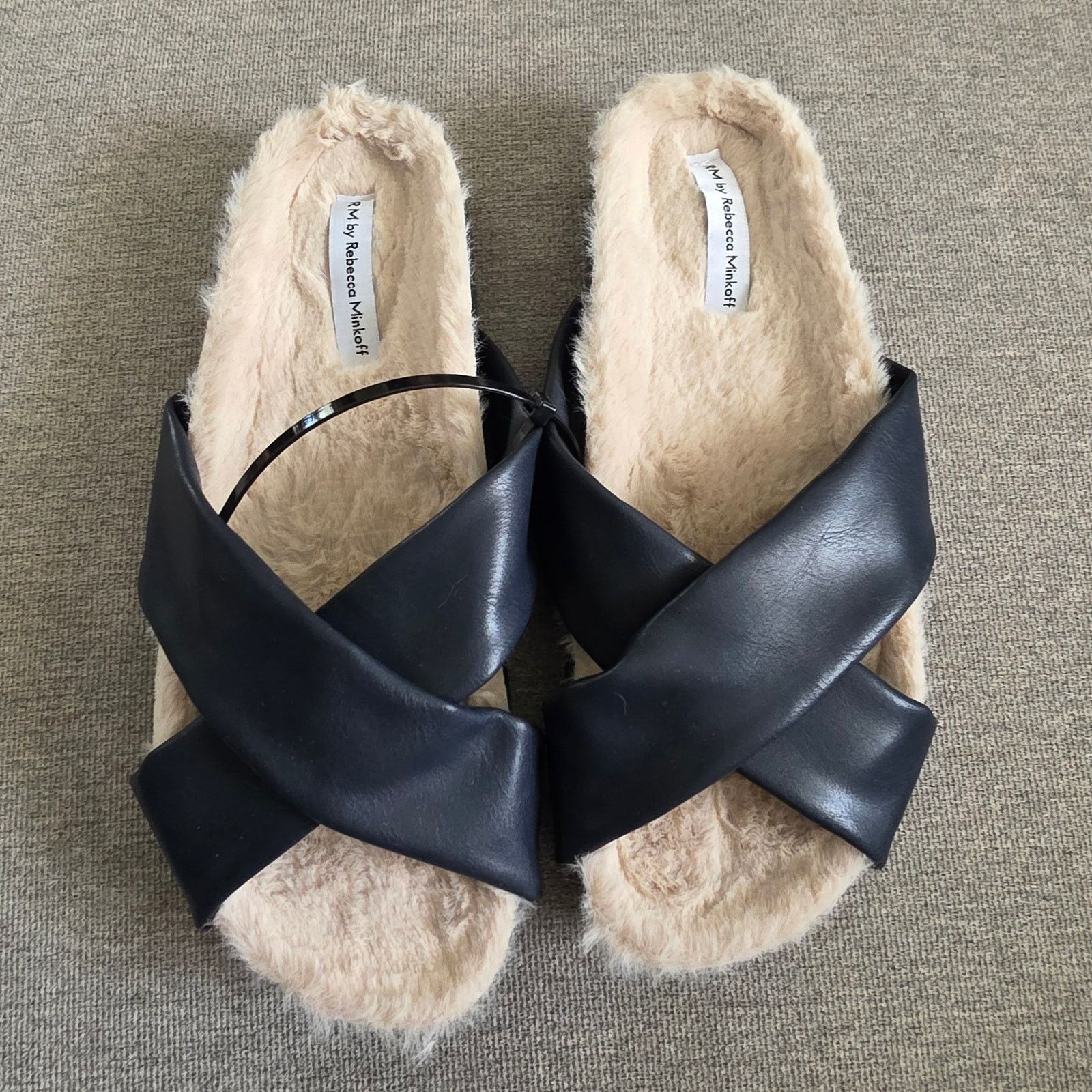Nwot Rm By Rebecca Minkoff Navy Faux Fur Slide Sandals Sz 8 in Blue, Women's