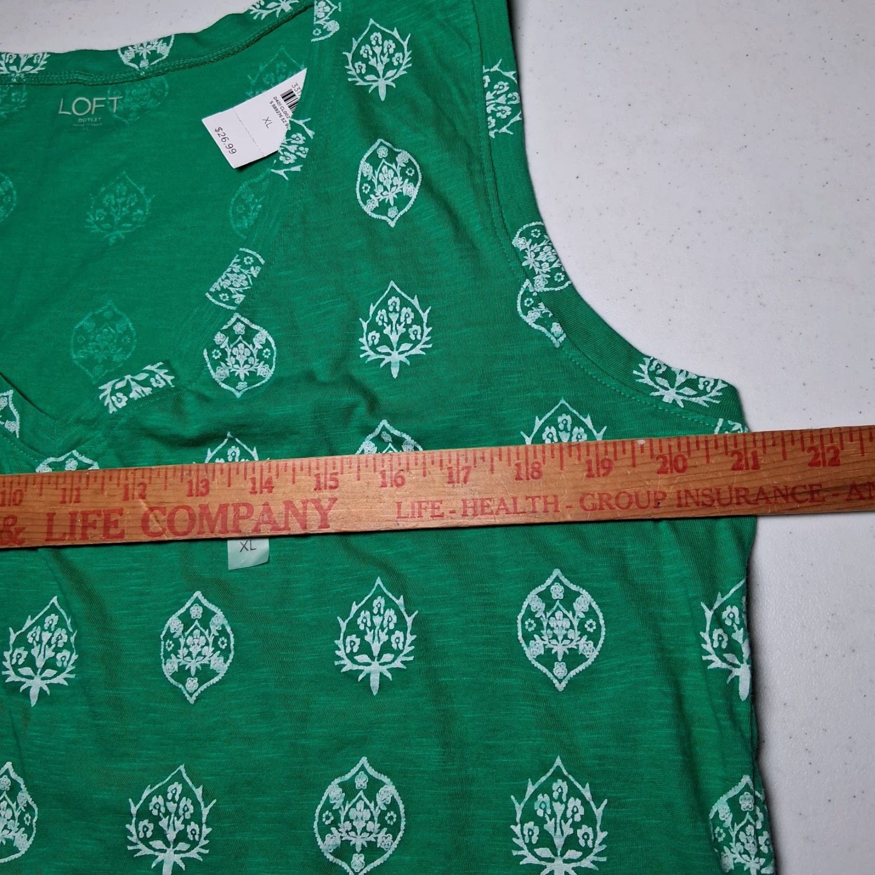 Loft VINTAGE Loft Outlet Tank Women XL Green White Floral Sleeveless Cotton Knit V-Neck Casual Summer Kelly Green Floral Size XL / US 12-14 / IT 48-50 - 4 Thumbnail