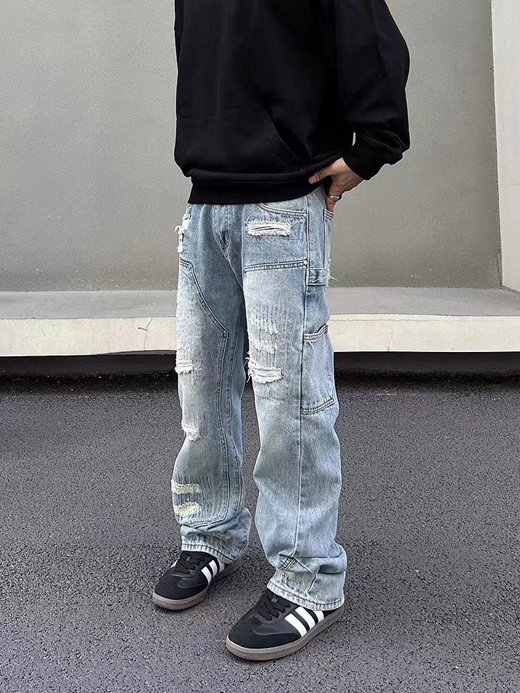 Japanese Brand × Jean Street Hip Hop Washed Ripped Wide Leg Jeans Size US 34 / EU 50 - 3 Thumbnail
