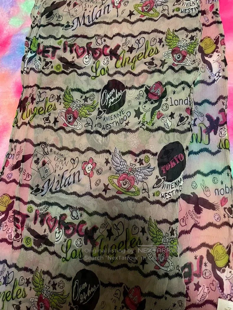 Vivienne Westwood Vivienne Westwood Colorful silk graffiti scarf long scarf, Size ONE SIZE - 3 Thumbnail