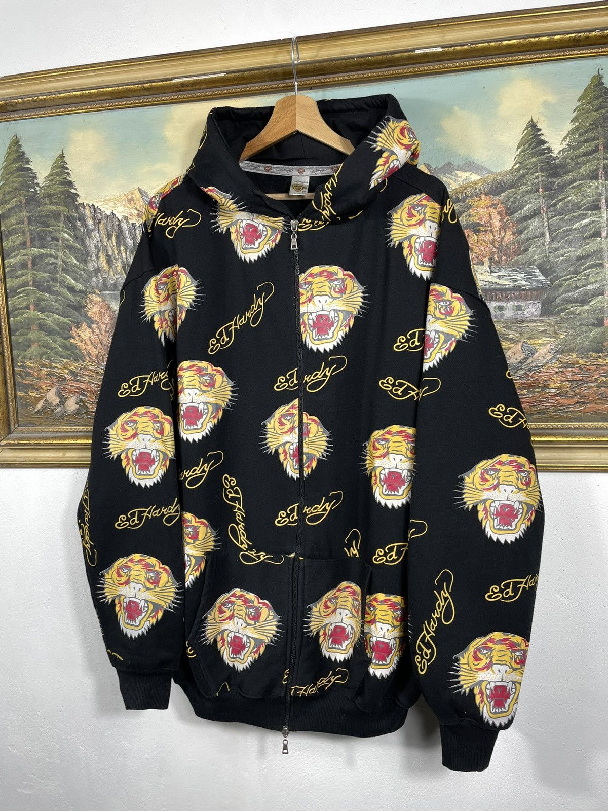 Christian Audigier × Ed Hardy × Vintage Ed Hardy Retro 00s Hoodie Cyber Affliction Grunge Hiphop Rap Size 3XL / US 20-22 - 2 Thumbnail
