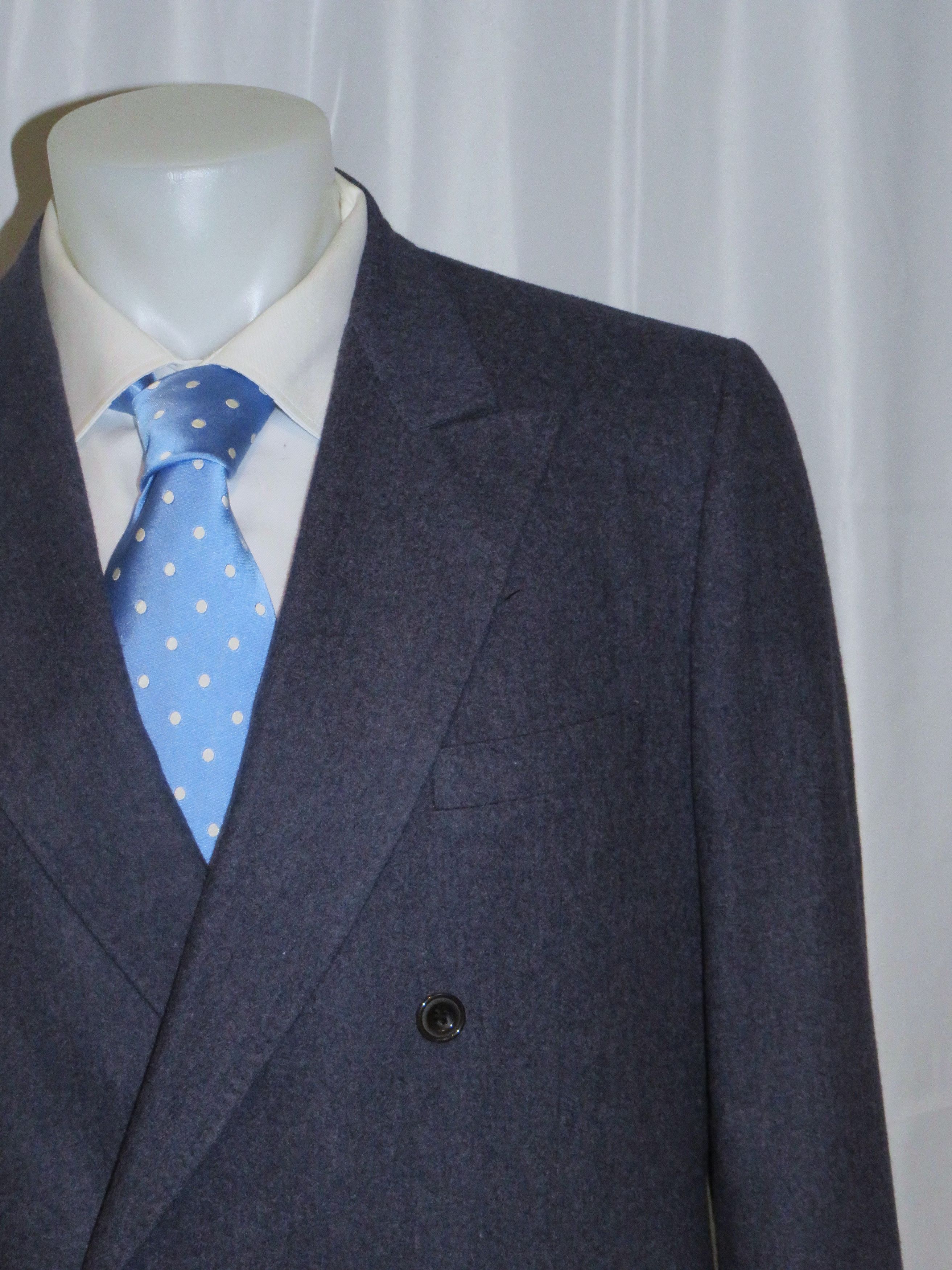 Cifonelli × Francesco Smalto Vintage Blue Flannel Double Breasted Suit 42R Size 42R - 5 Thumbnail