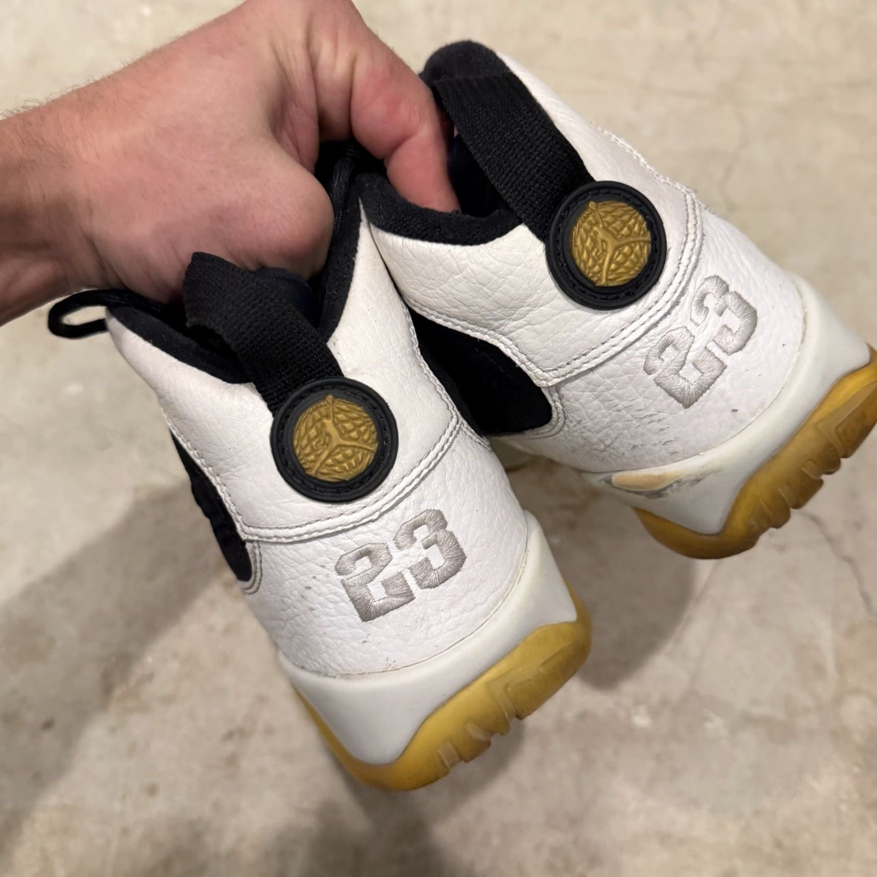 Jordan Brand Air Jordan 9 Retro City of Flight Mens Size 8 Black White Gold DISTRESS Sneaker City of Flight Jordan 9 Retro Mens Size ONE SIZE - 7 Thumbnail