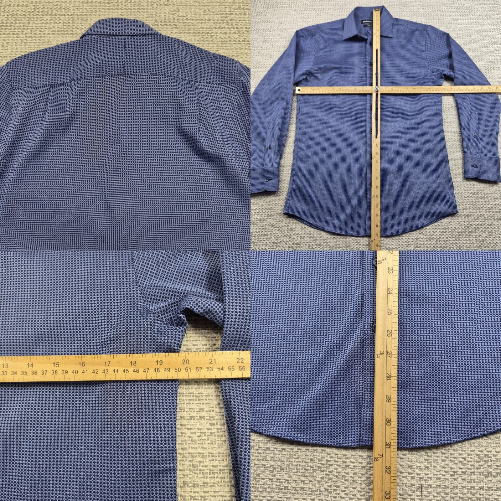 Murano Murano Shirt Button Up Mens 15 32/33 Blue Geometric Stretch Dress Long Sleeve Size 40R - 8 Thumbnail