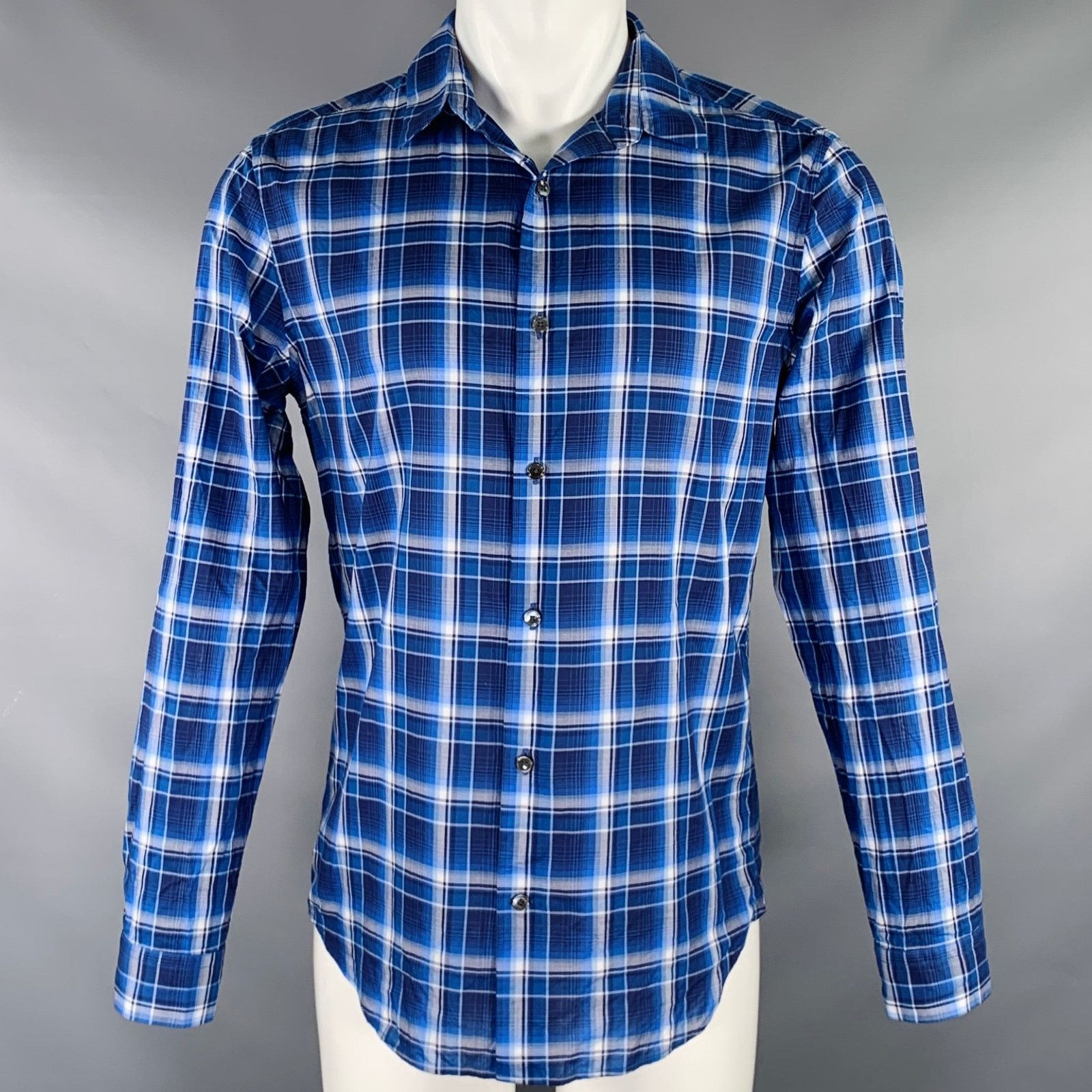 Vince VINCE Size M Navy White Plaid Long Sleeve Shirt Size US M / EU 48-50 / 2 - 1 Thumbnail