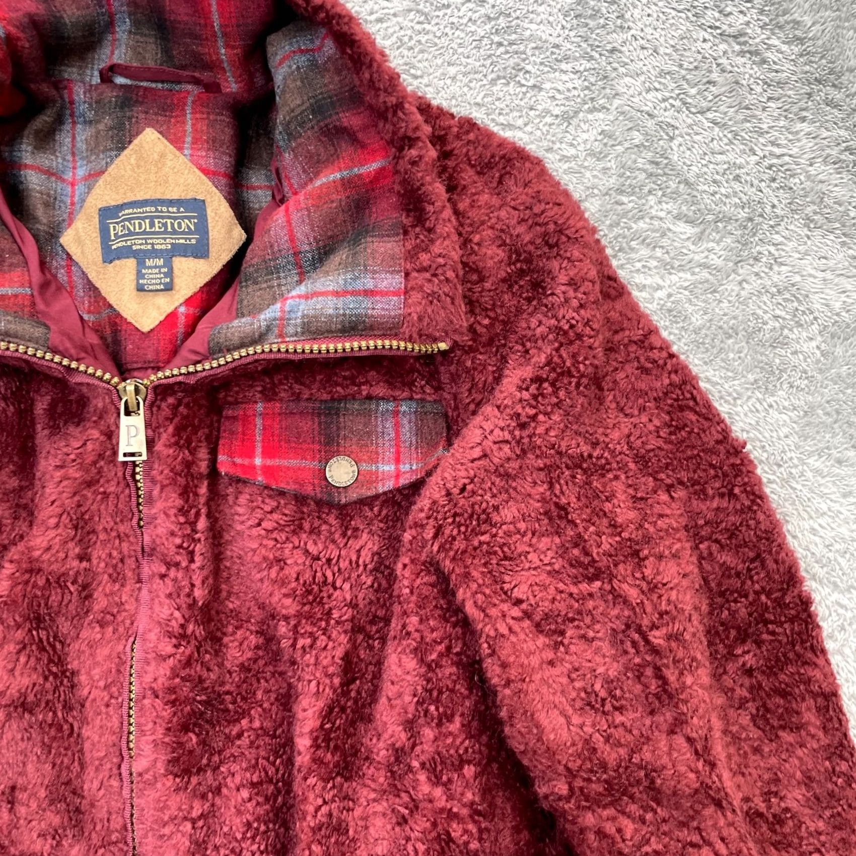 Pendleton Pendleton Red Womens Medium Jacket Fleece Sherpa Plaid Lined Full Zip Coat Size M / US 6-8 / IT 42-44 - 5 Thumbnail