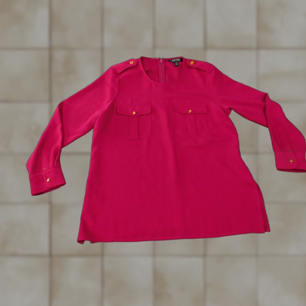 Ralph Lauren Lauren Ralph Lauren Blouse Women's L Pink Knit Cotton Long Sleeve Round Neck Pullover Formal Casual Size L / US 10 / IT 46 - 1 Thumbnail