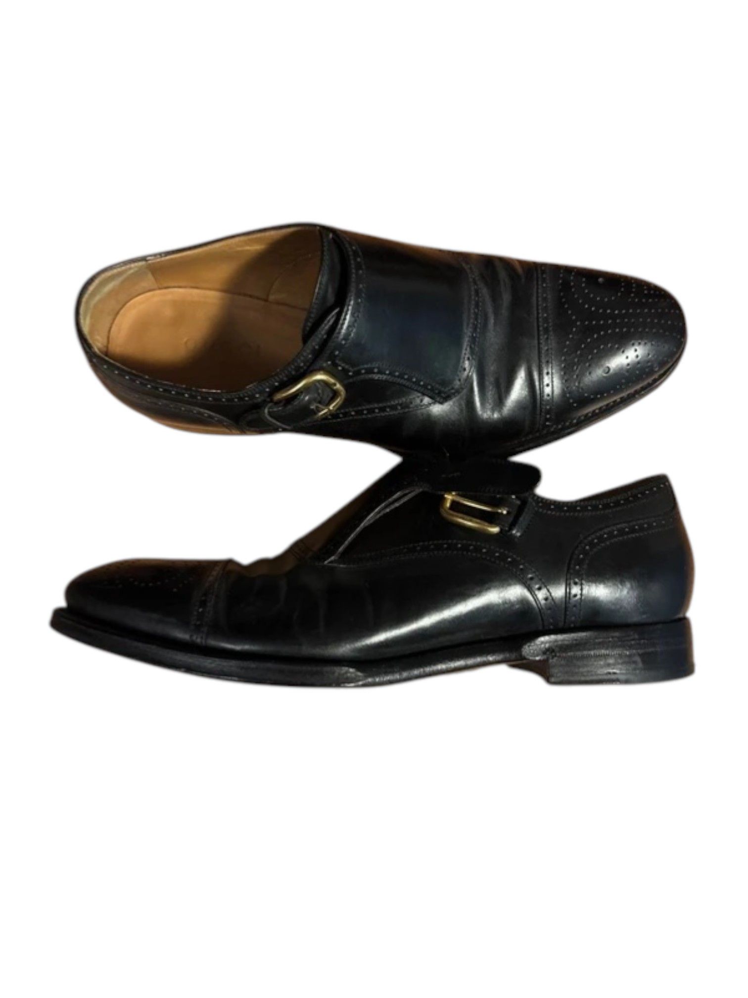 Gucci Gucci Black Leather Brogue Monk Strap Shoes Size US 11 / EU 44 - 1 Thumbnail