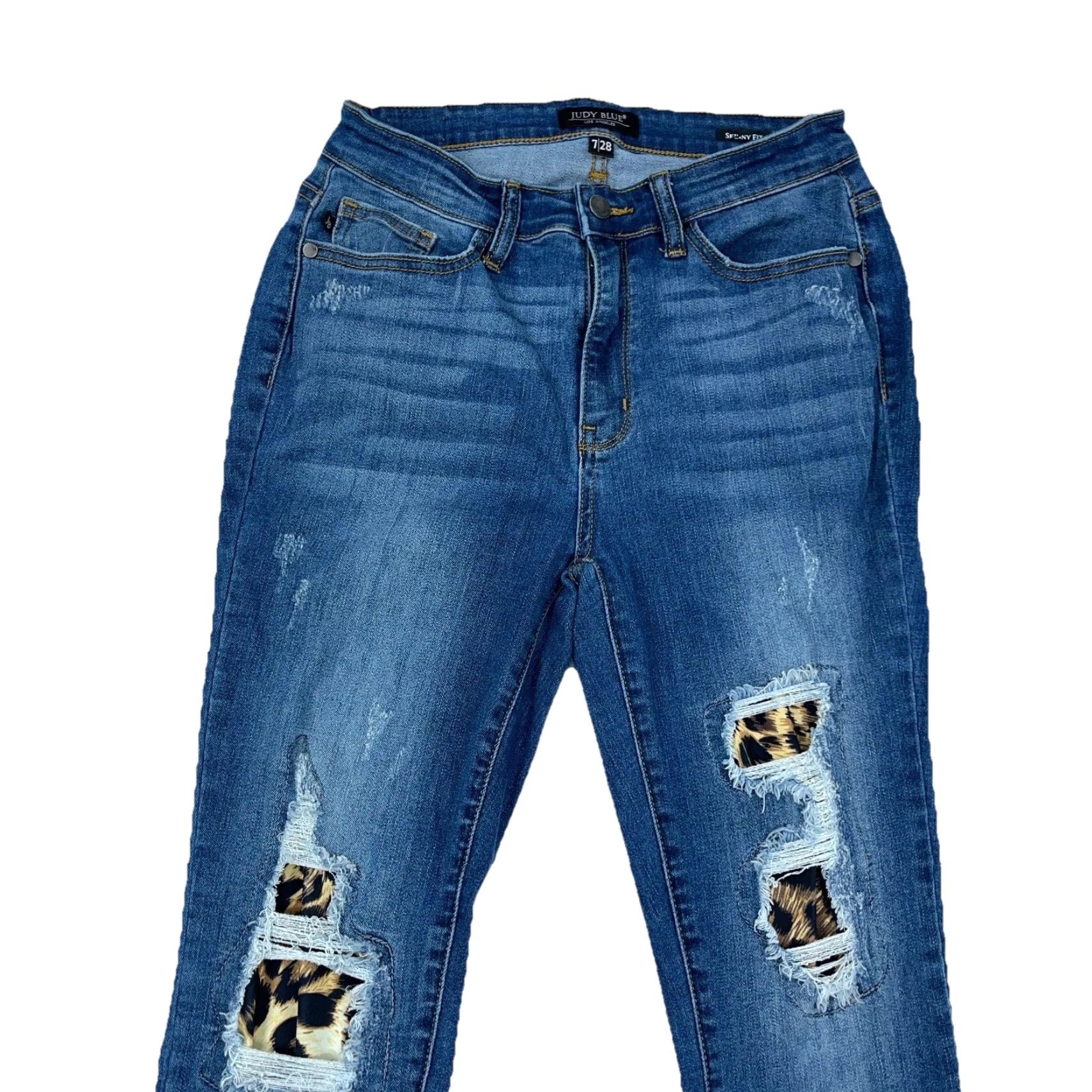 Vintage Judy Blue Jeans Women 28 Skinny Mid Rise Dark Wash Distressed 5-Pocket Denim A07 Size 28" / US 6 / IT 42 - 3 Thumbnail