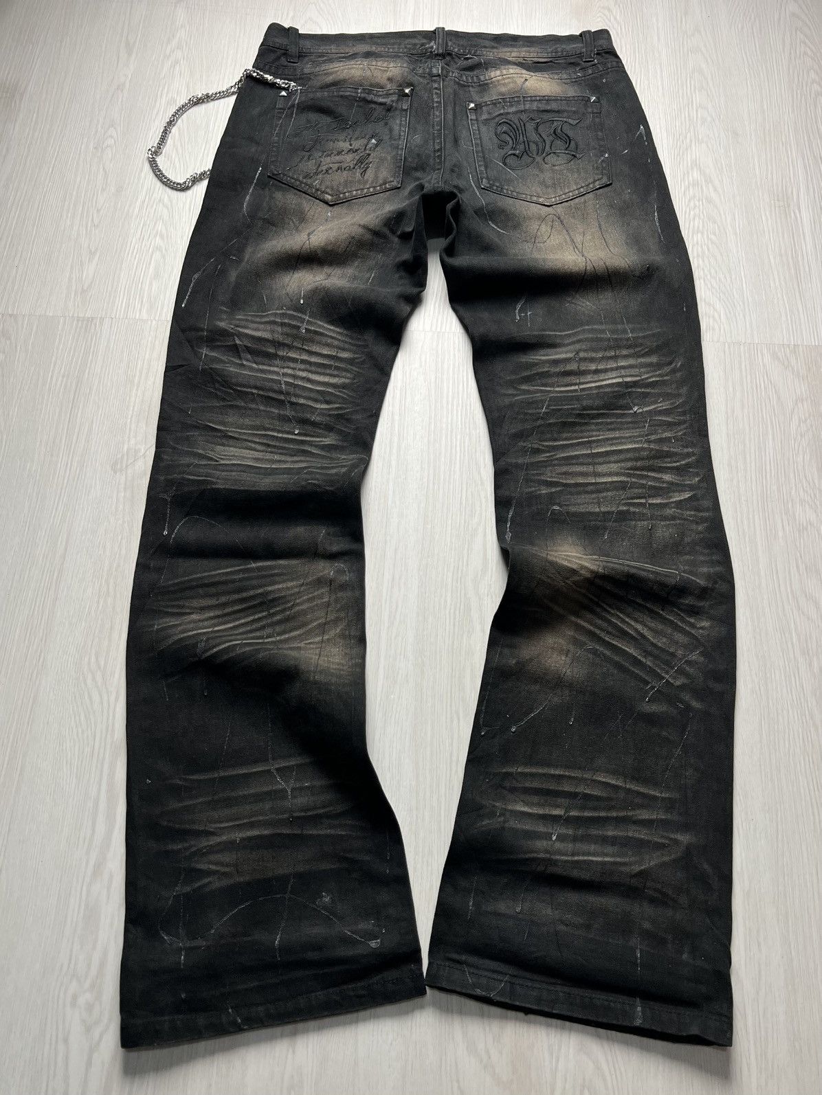 If Six Was Nine XFRM Paint Splatter Studded Mudmax Flared Jeans Size US 33 - 2 Thumbnail