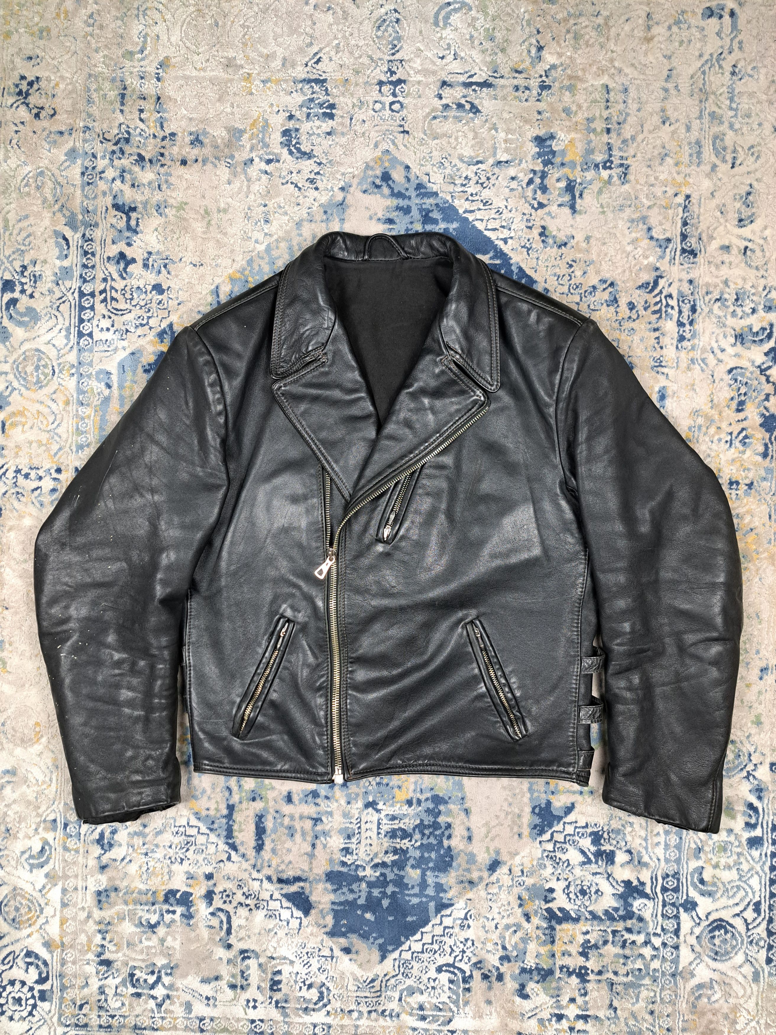 Image of Archival Clothing x Genuine Leather Top Quality Heavyweight Leather Ramones Cropped Moto Jacket in 