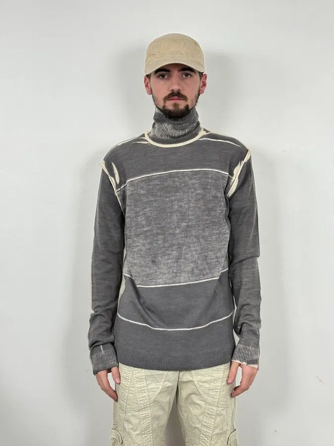 Just Cavalli 2000s Cavalli Two Tone Grey & Cream Abstract Turtleneck Size US L / EU 52-54 / 3 - 2 Thumbnail