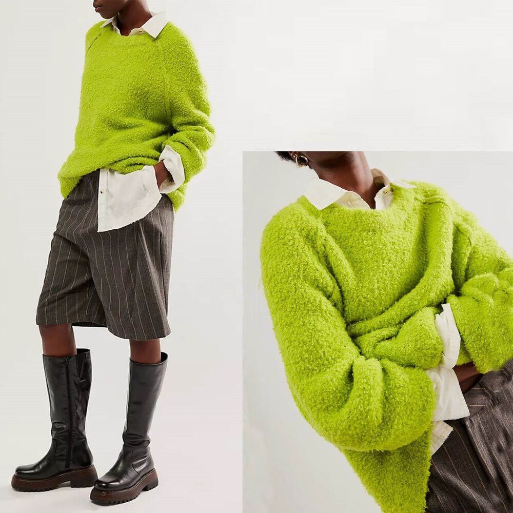 Free People New Free People Green Wool Blend Teddy Sweater Tunic Size M Size M / US 6-8 / IT 42-44 - 2 Thumbnail