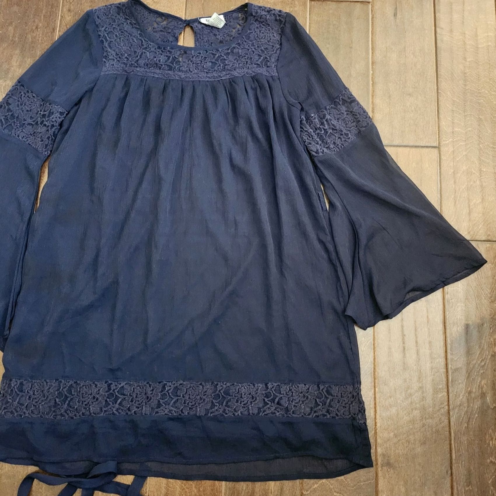 Bell Dizzire Dress Womens Large Black Lace Chiffon Bell Sleeve Grunge A-Line Knee Length Size L / US 10 / IT 46 - 6 Thumbnail