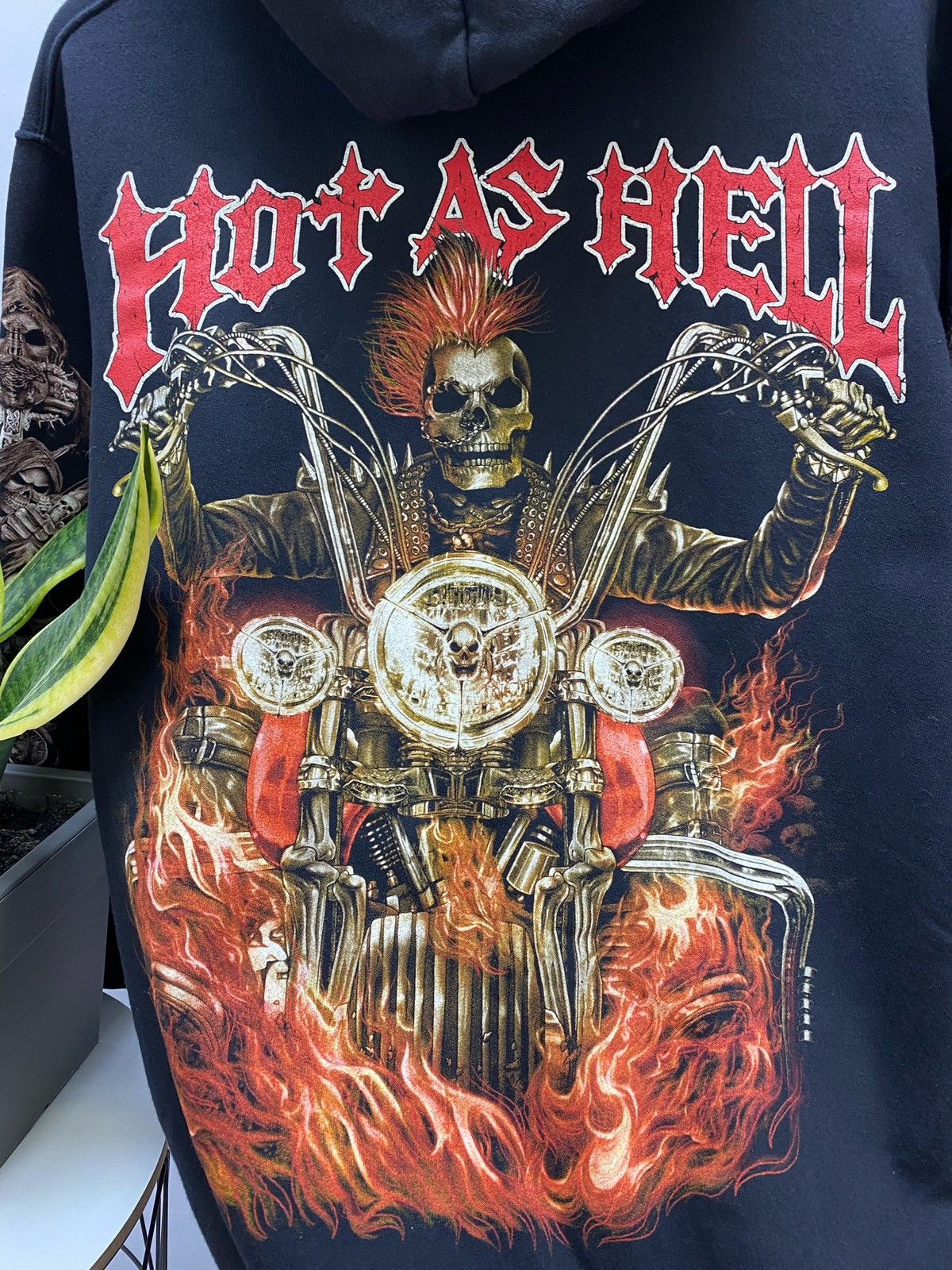 Japanese Brand × Vintage Vintage Y2K Hot AS Hell Burning Skeleton Rider Hoodie Size US L / EU 52-54 / 3 - 23 Thumbnail