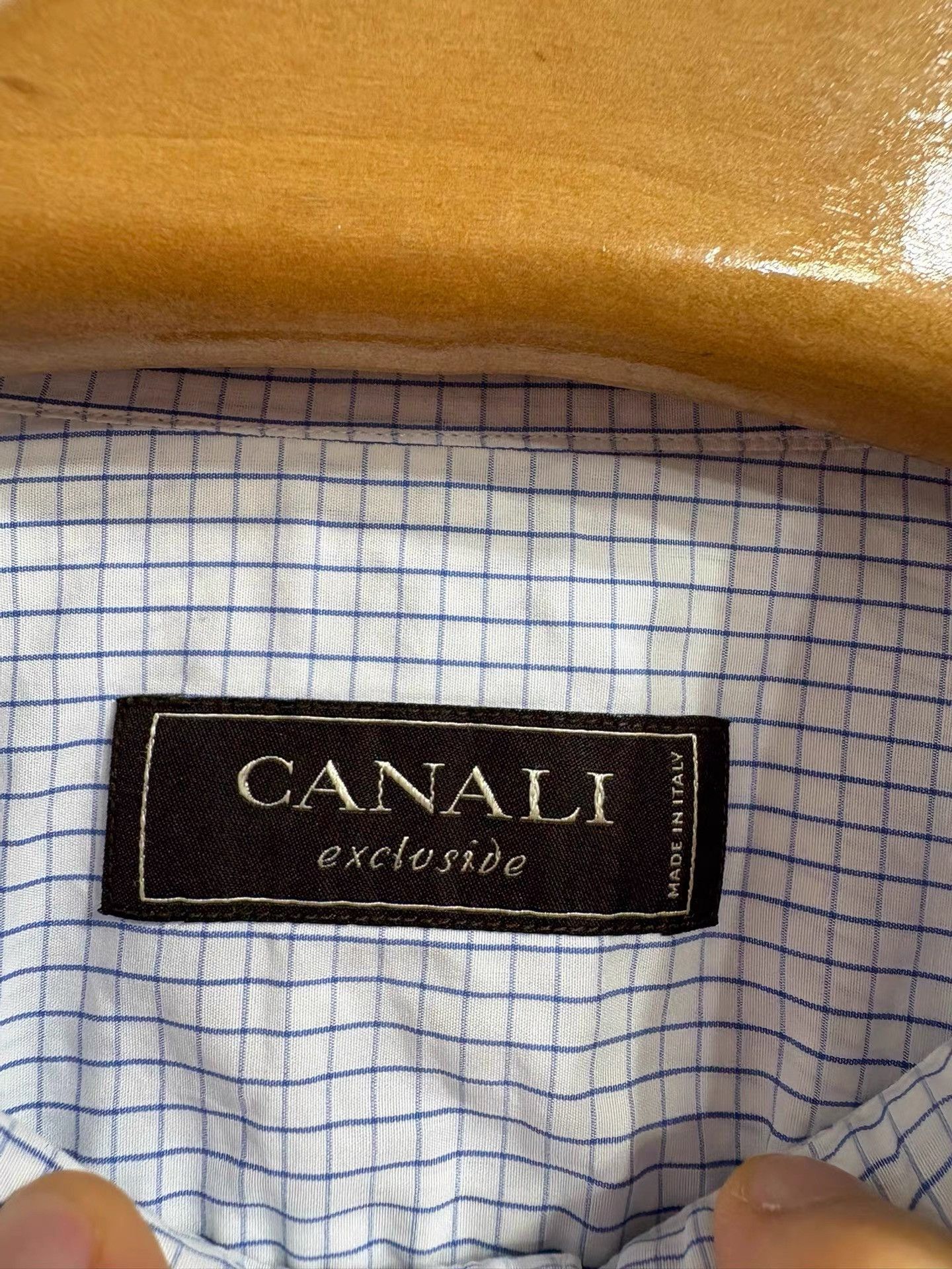 Canali Canali Blue and White Plaid Slim Fit Shirt K29 Size US L / EU 52-54 / 3 - 3 Thumbnail