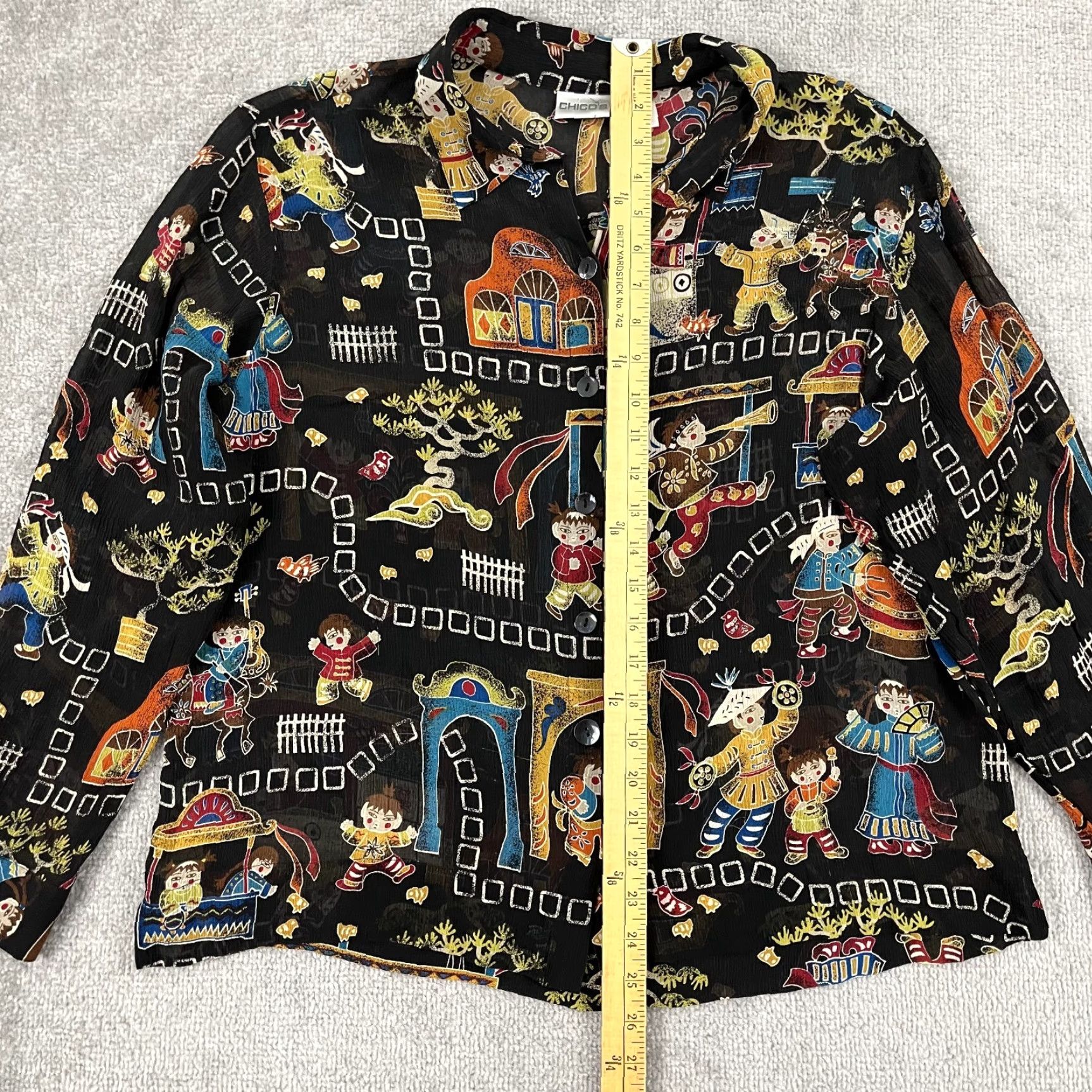 Vintage VINTAGE Chico's Shirt Womens 3 XL Black Silk Button-Up Geometric Art Asian Traditional Novelty Womens Size XS / US 0-2 / IT 36-38 - 3 Thumbnail
