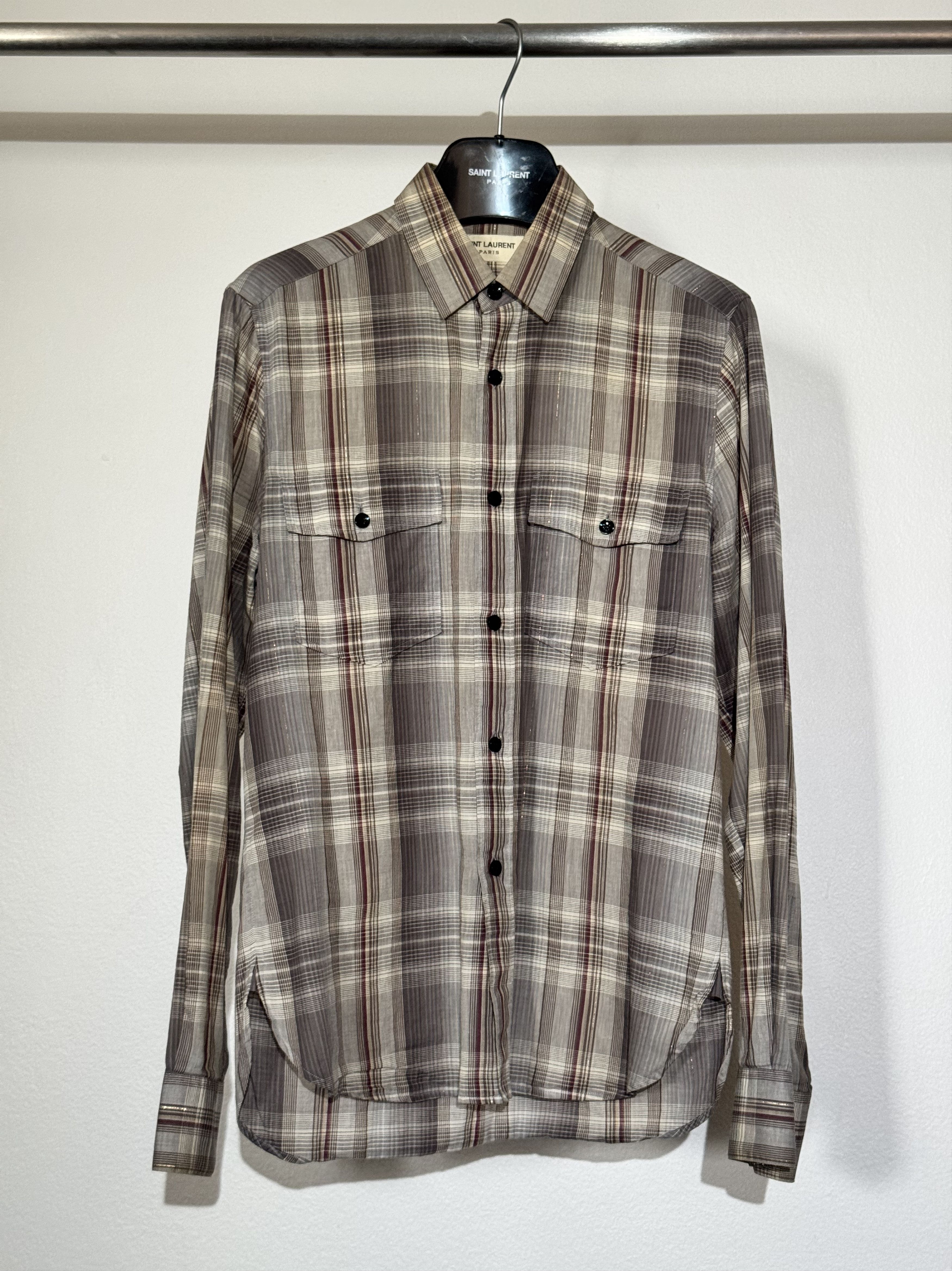 2015 Hedi Slimane size 38 Gold Thread Striped Shirt