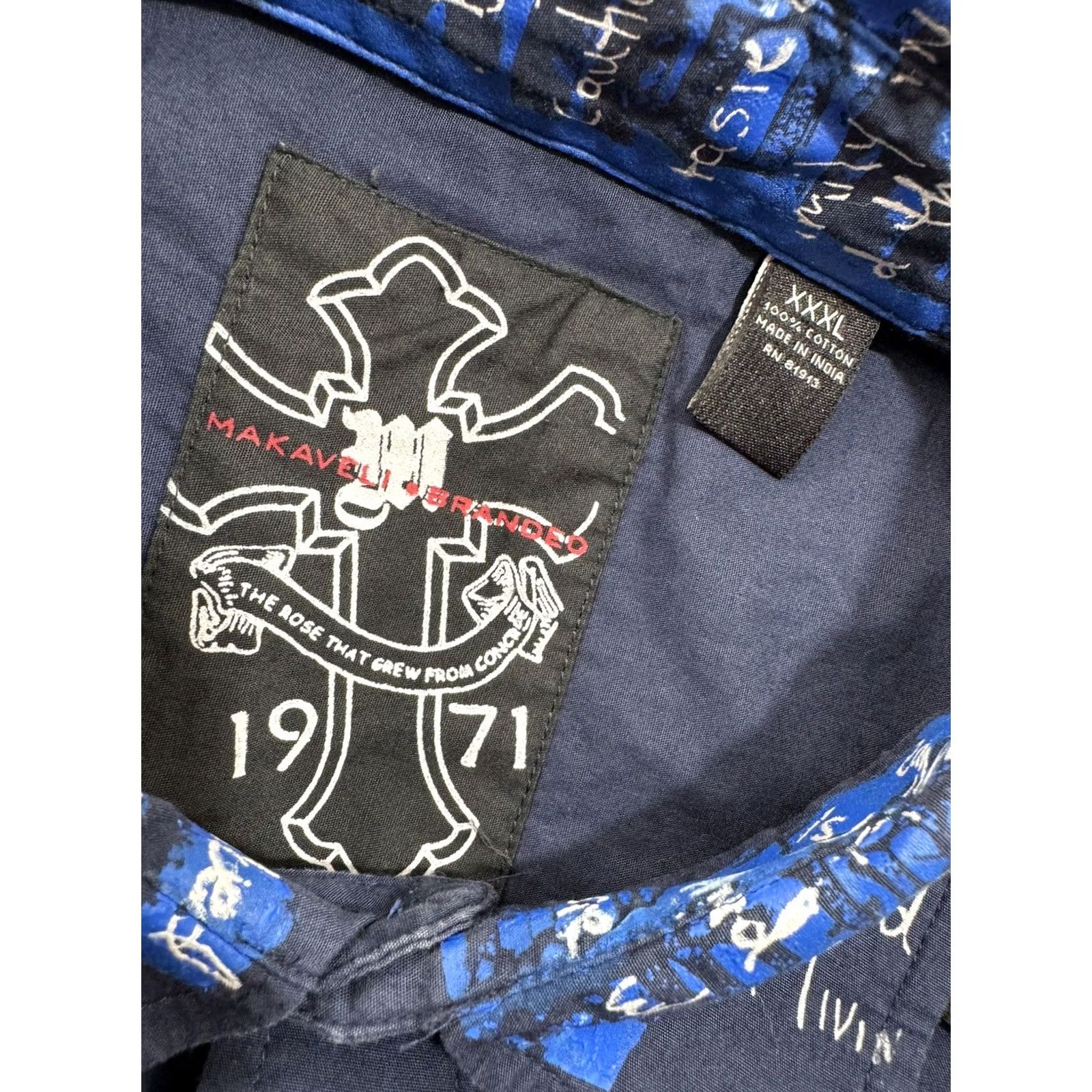 Vintage Makaveli - Tupac Shakur / Remember Me French Cuff Mens XXXL Shirt Blue Long Sleeve Button-Up 3XL Men Shirt Size US XXL / EU 58 / 5 - 5 Thumbnail