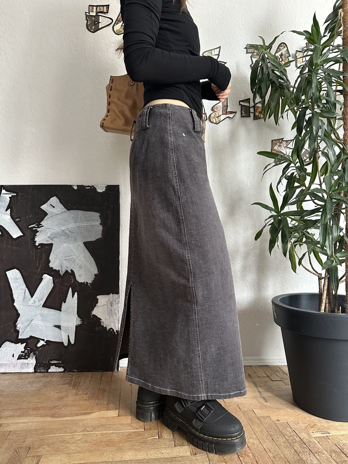 20471120 × Seditionaries Vintage Basic Gray Maxi Denim Skirt Punky Subversive Size 26" / US 2 / IT 38 - 6 Thumbnail