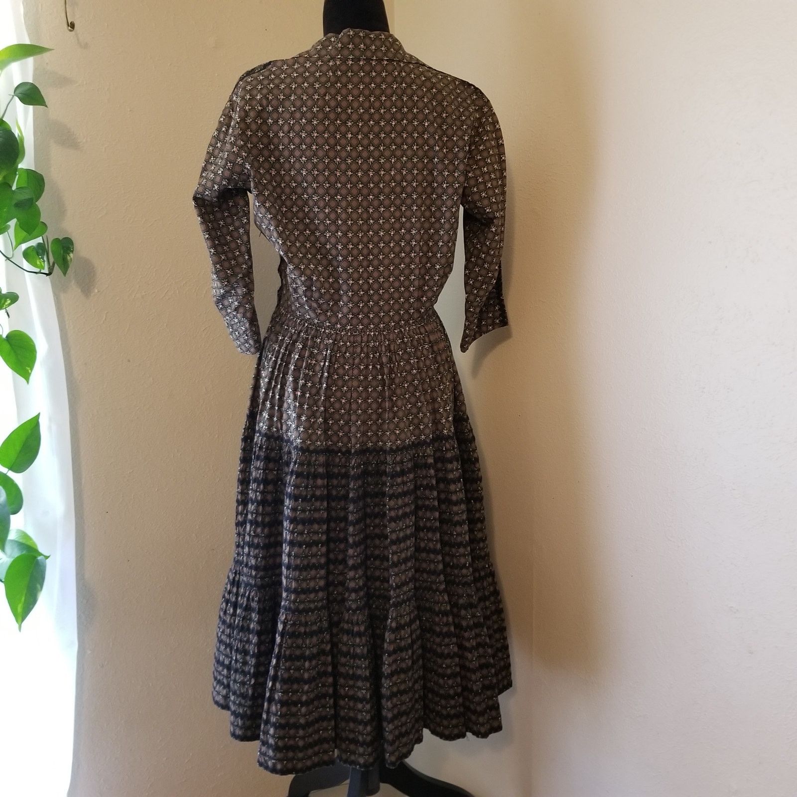Vintage Vtg 50s 60s Patio Dress Circle Skirt Brown Black Prairie Size M / US 6-8 / IT 42-44 - 8 Thumbnail
