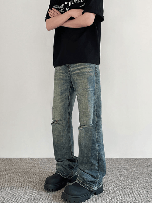 Japanese Brand American retro street distressed flared ripped jeans y2k Size US 32 / EU 48 - 4 Thumbnail