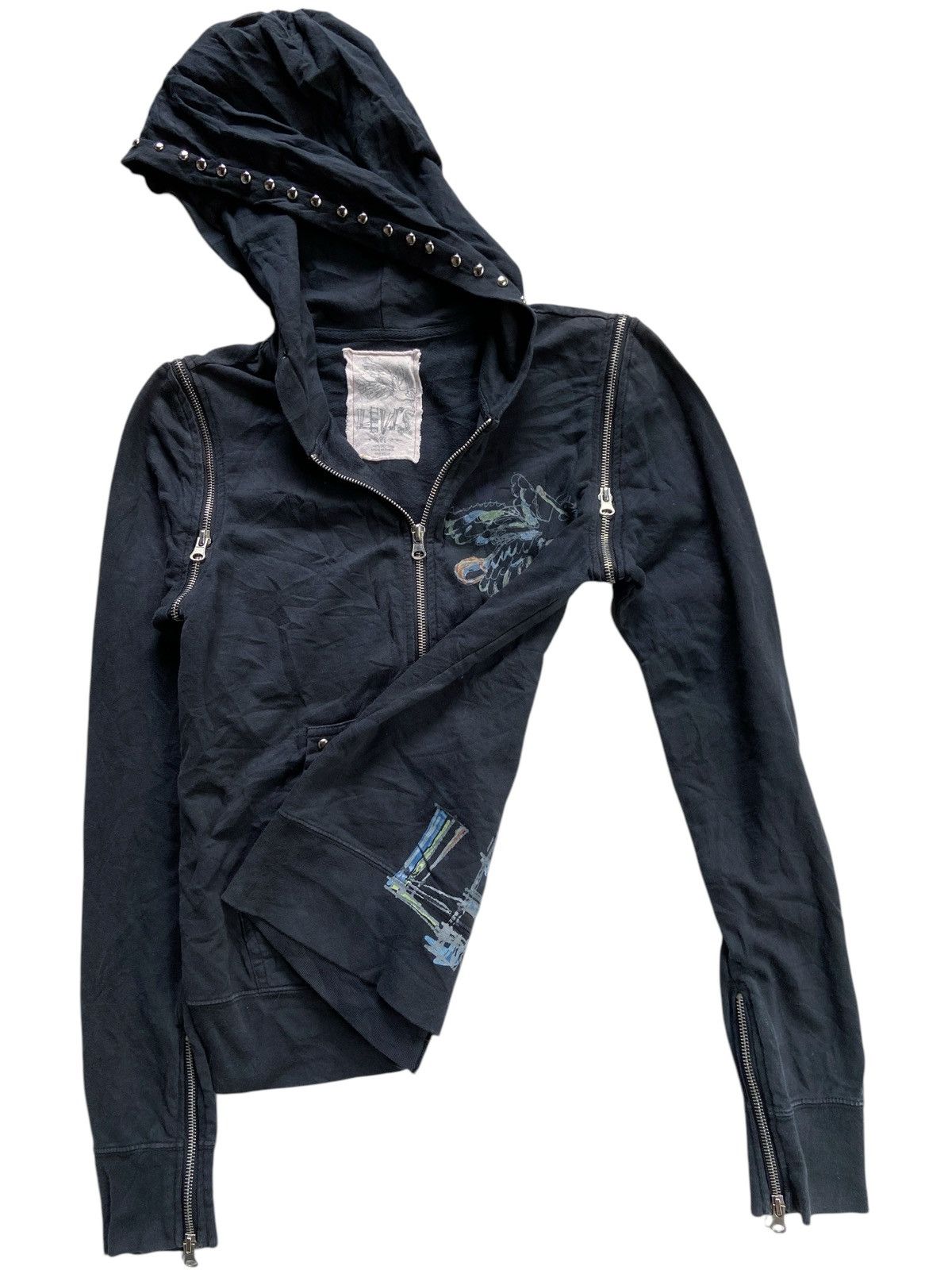 Japanese Brand LEVI'S MULTI ZIPPER PUNK SUN FADED STYLE ZIP HOOODIE Size US S / EU 44-46 / 1 - 6 Thumbnail
