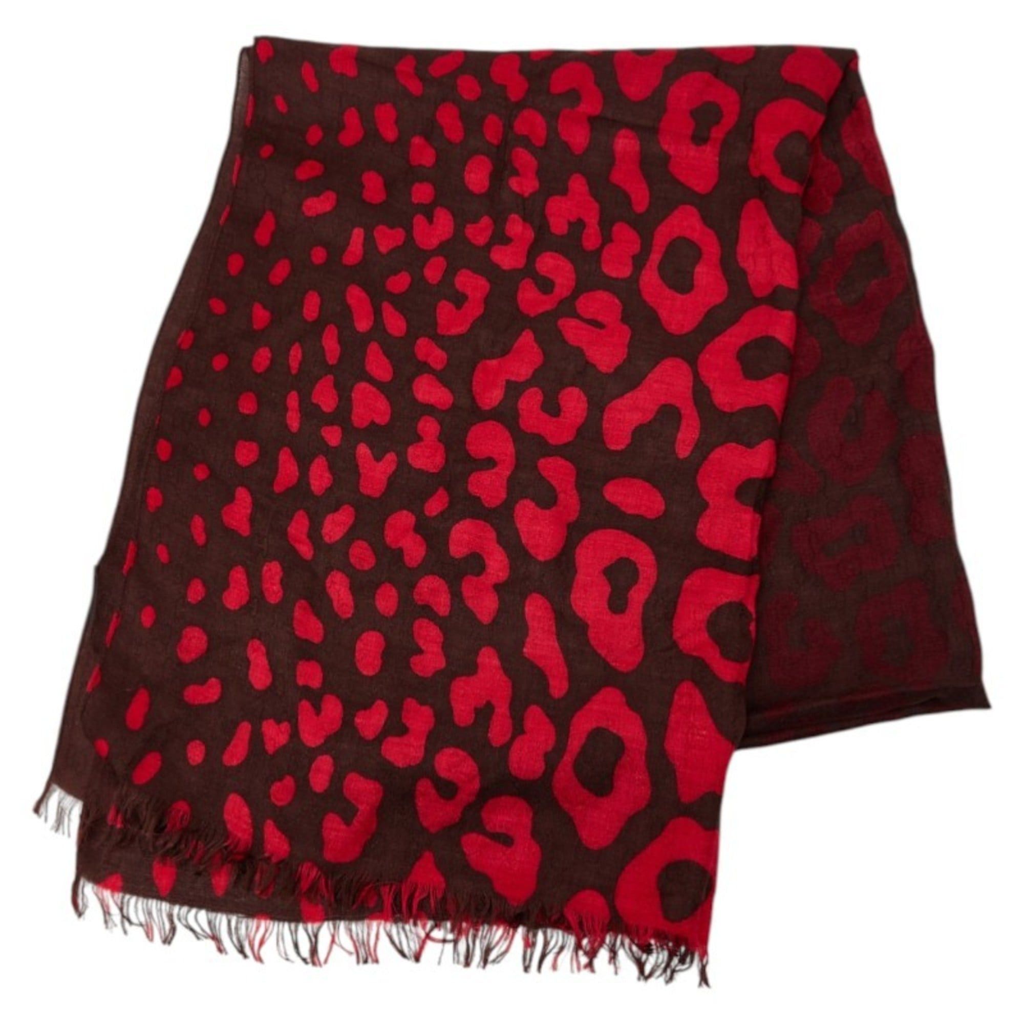 Gucci Gucci Leopard Print Scarf 542984 Brown Red Rayon Women's GUCCI Size ONE SIZE - 1 Thumbnail