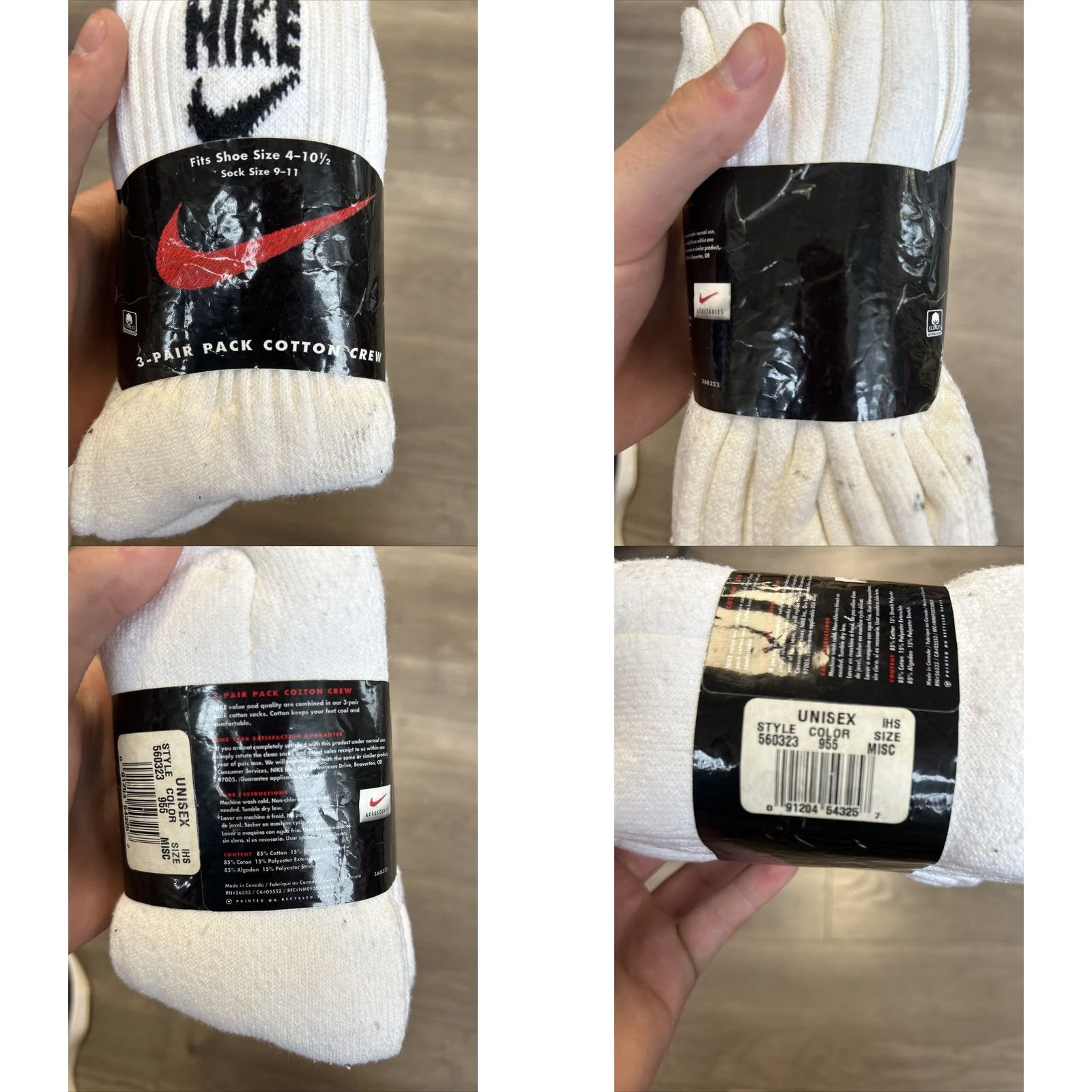 Nike VINTAGE Nike Socks 3 Pair Cotton Crew Swoosh Spell Out Men 9-11 80s 90s Size ONE SIZE - 8 Thumbnail